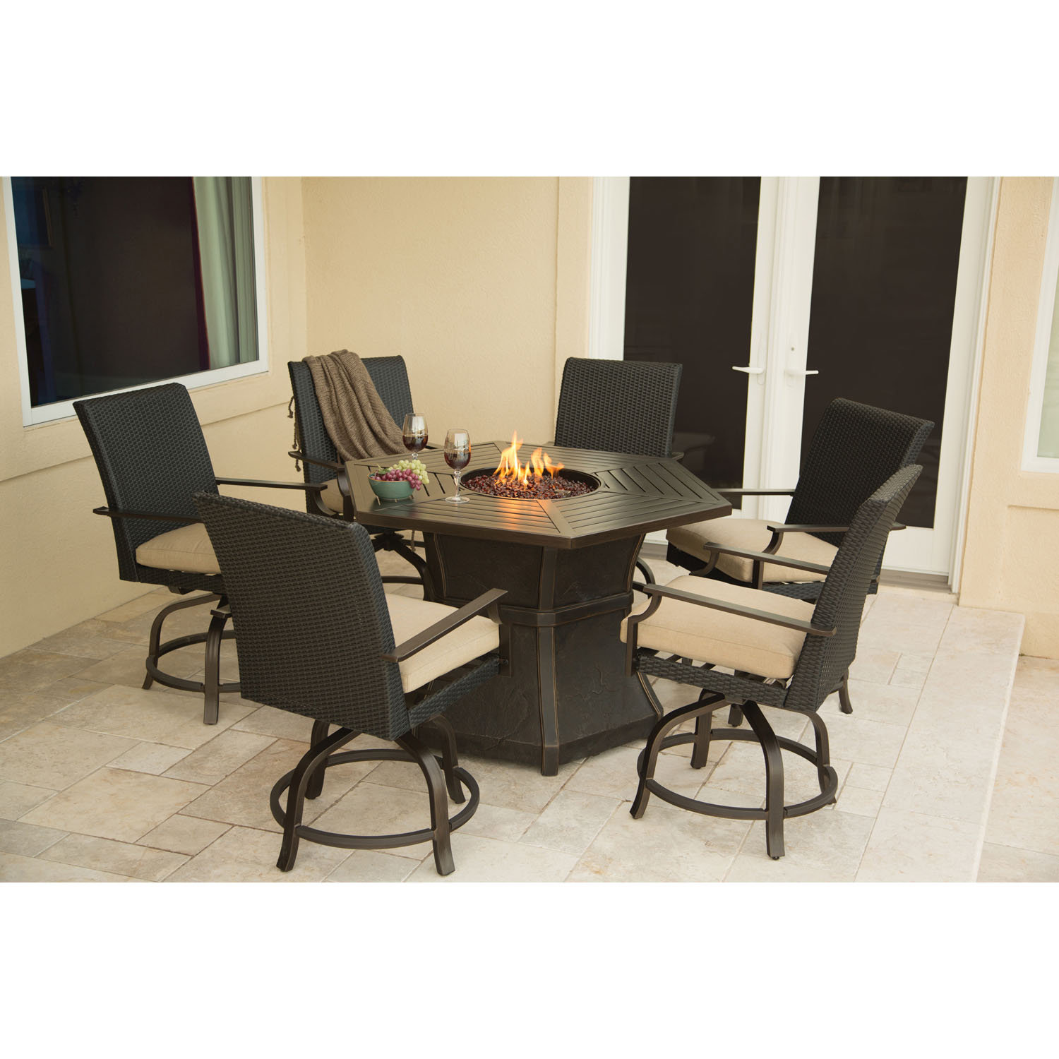 Hanover Aspen Creek 7 Piece Fire Pit Dining Set with Cushions & Reviews