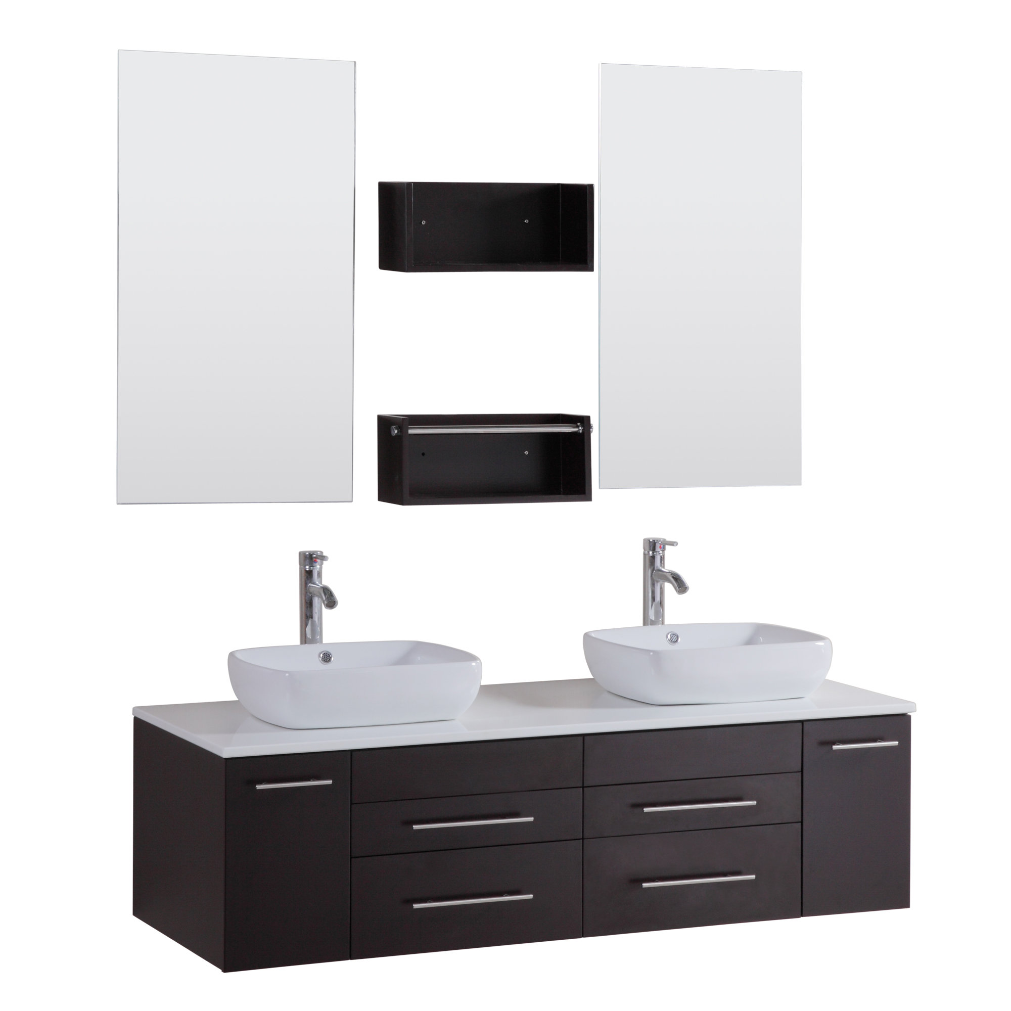 Kokols 60 Double Floating Bathroom Vanity Set with Mirror WF 8022