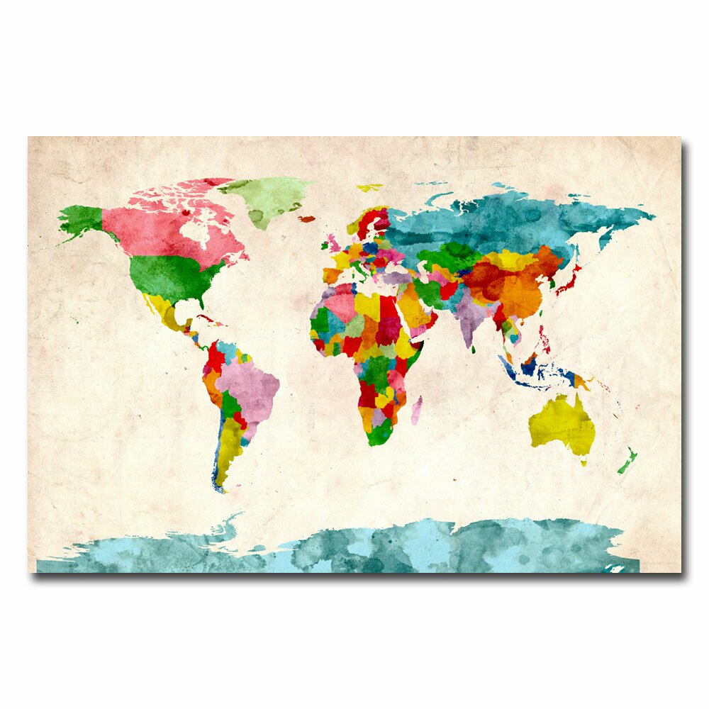 Trademark Art Watercolor World Map By Michael Tompsett
