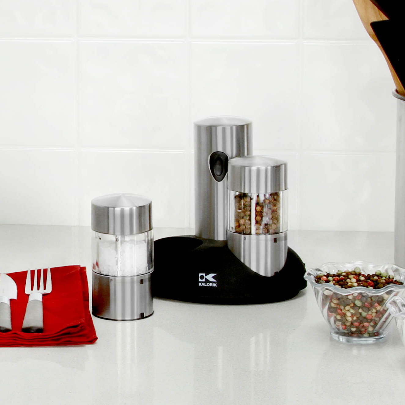 Kalorik Rechargeable 3 Piece Stainless Steel Salt & Pepper Grinder Set