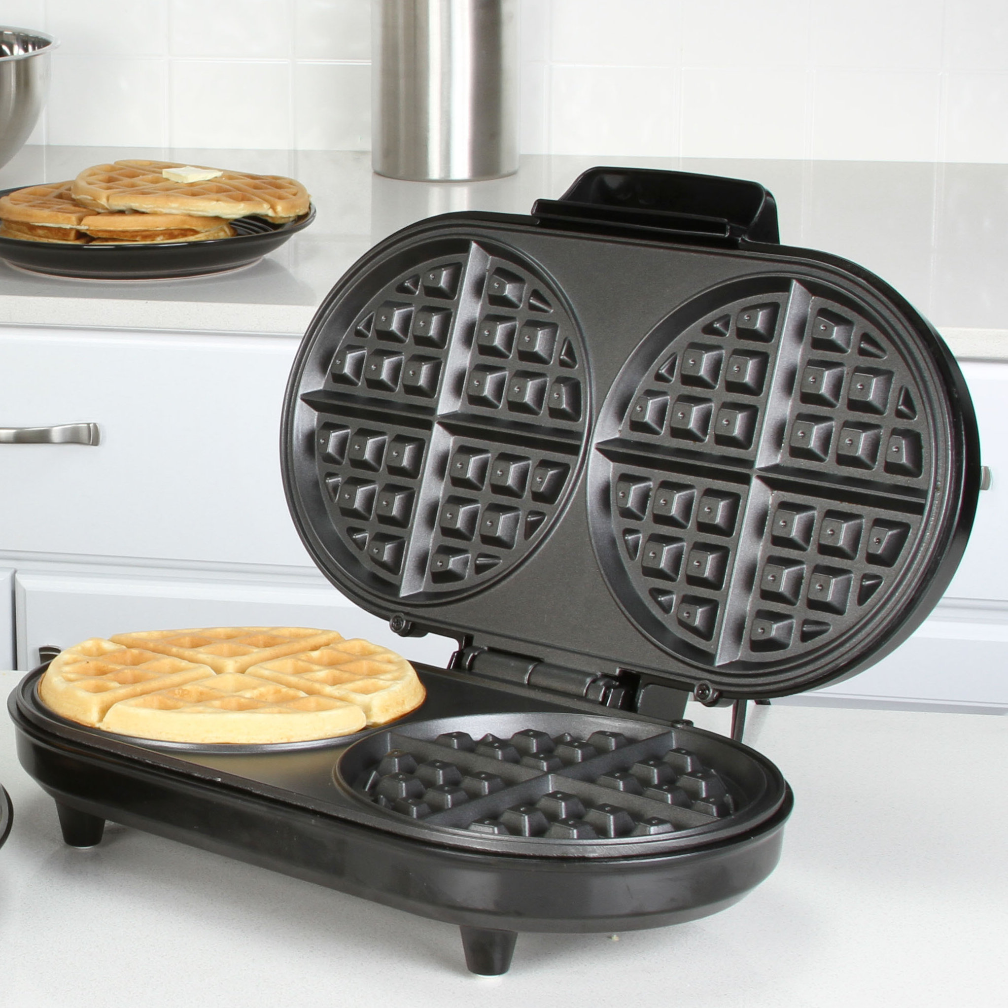 Kalorik Black and Stainless Steel Double Belgian Waffle Maker & Reviews