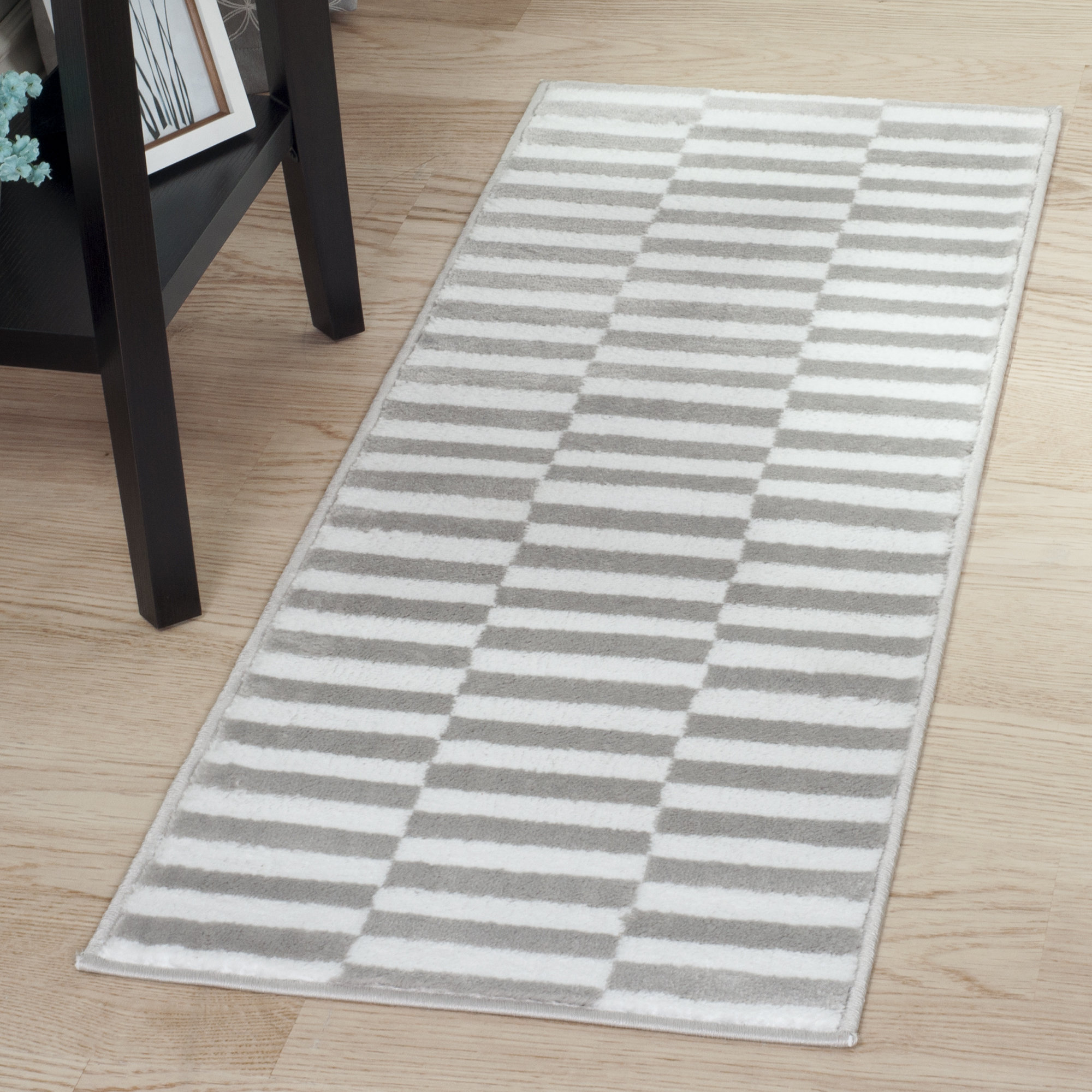 Lavish Home Gray & White Checkered Stripes Area Rug & Reviews Wayfair