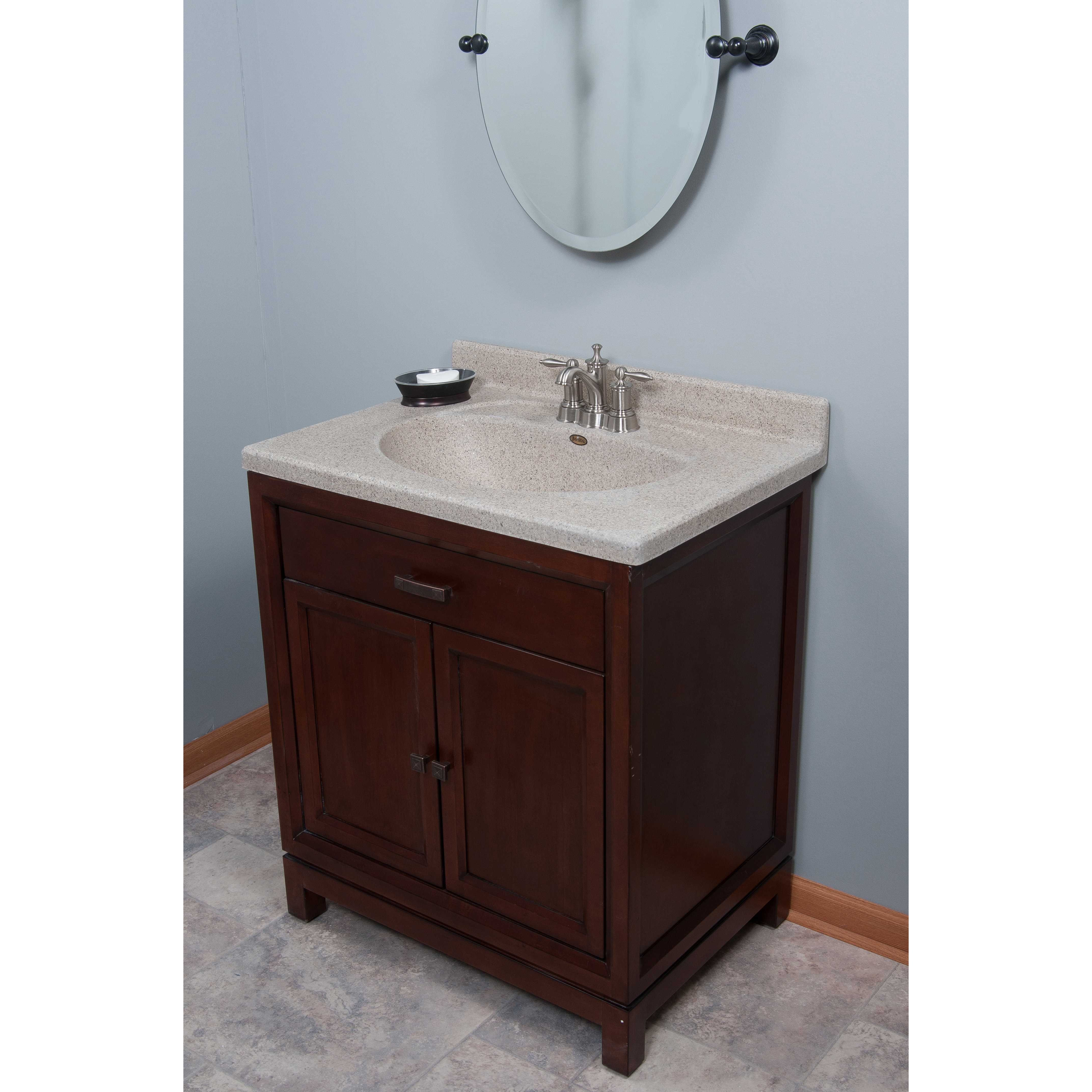 Satin Stone 31" Olympic Oval Bowl in Cappuccino Vanity Top & Reviews
