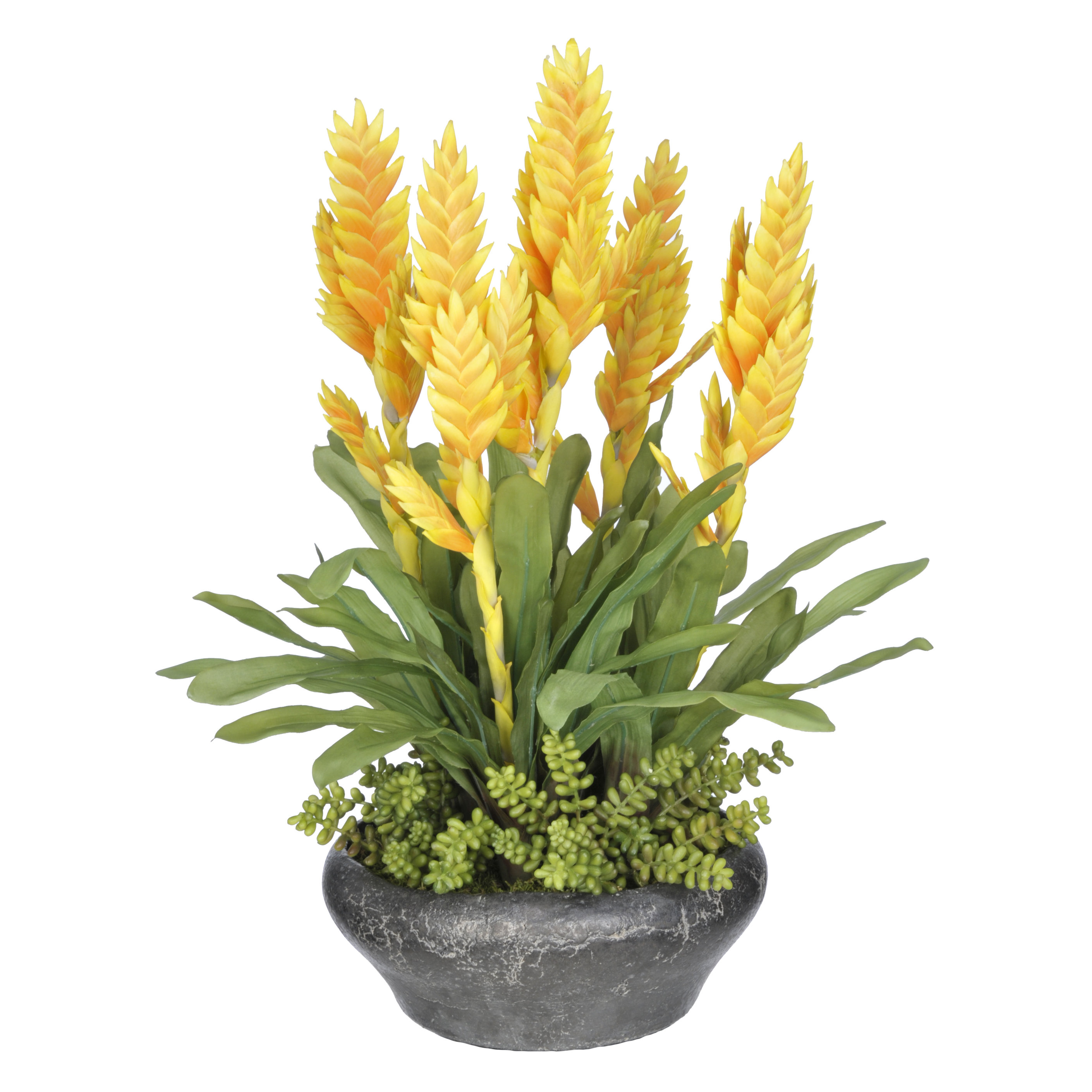 House of Silk Flowers Artificial Bromeliad Bowl Desktop Plant in