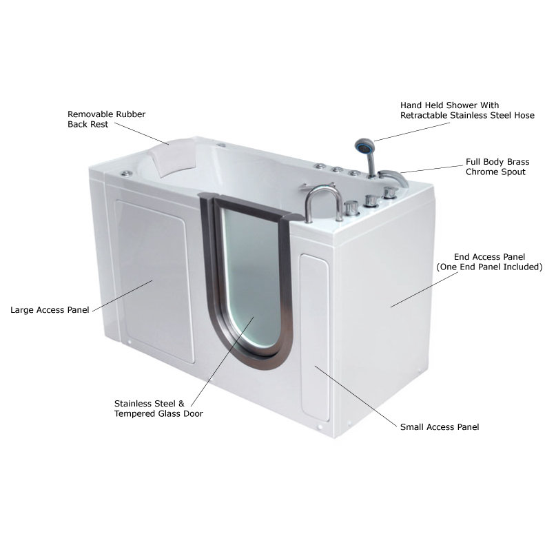Ella Walk In Bath 55" x 30" Deluxe Massage Whirlpool Walk In Tub