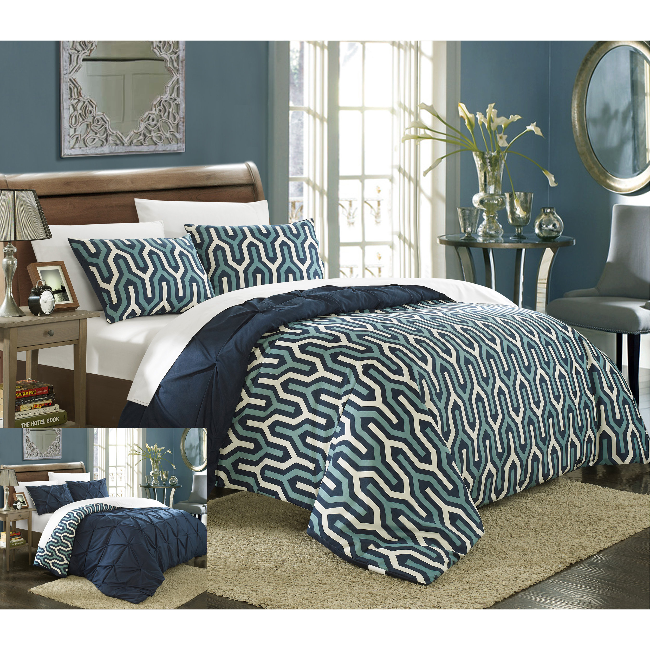 Chic Home Talia Pleated Pintuck 7 Piece Reversible Duvet Cover Set