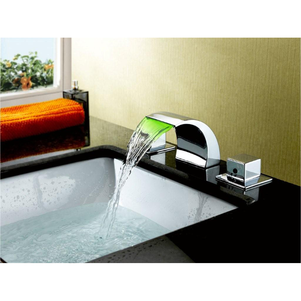 Sumerain Double Handle Widespread LED Waterfall Bathroom Sink Faucet
