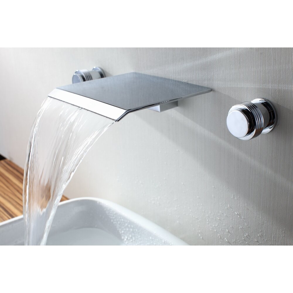 Sumerain Double Handle Wall Mount Waterfall Bathroom Sink Faucet