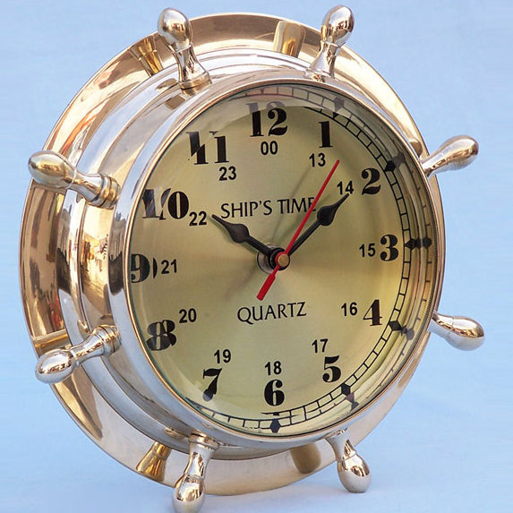 Handcrafted Nautical Decor 8" Nautical Double Dial Wheel Wall Clock