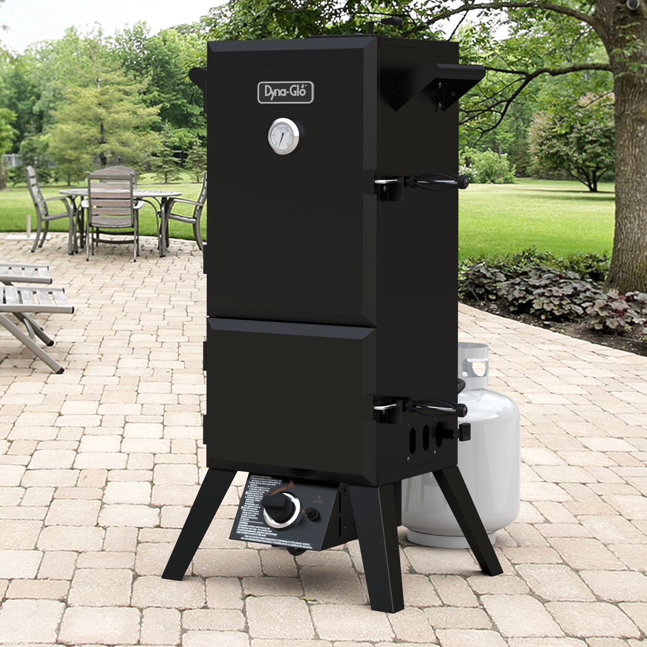 DynaGlo 19” Double Door Vertical Propane Smoker with Adjustable Cook