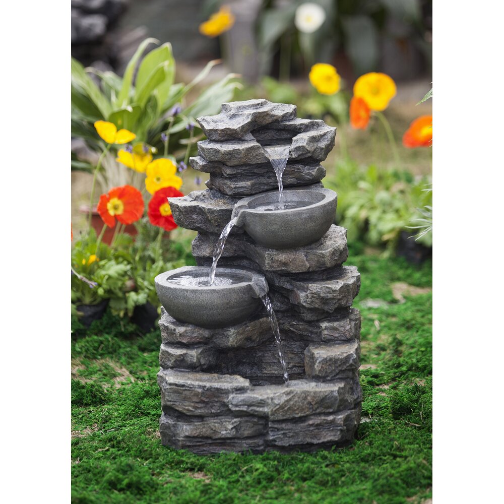 Jeco Inc. Polyresin And Fiberglass Rock And Pot Waterfall Water 