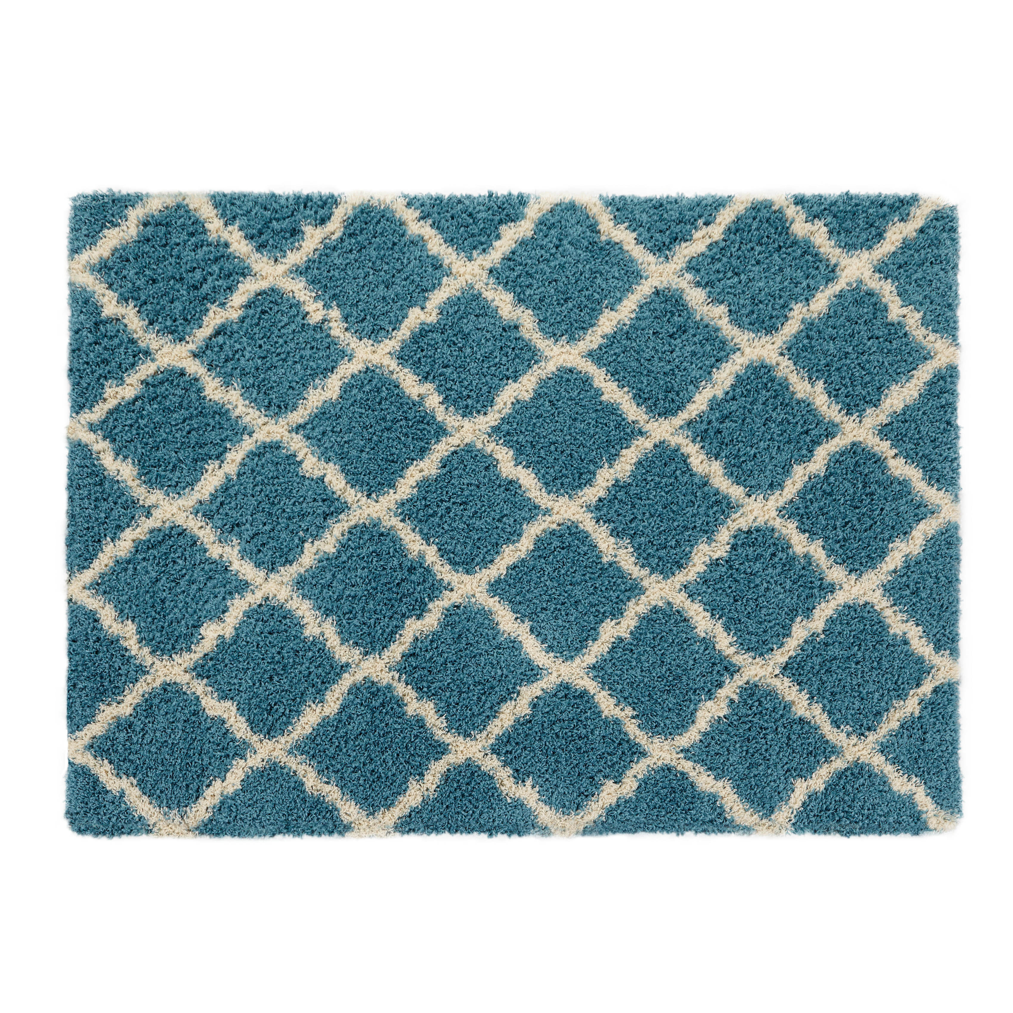 Ottomanson Ultimate Moroccan Trellis Soft Turquoise Shaggy Area Rug