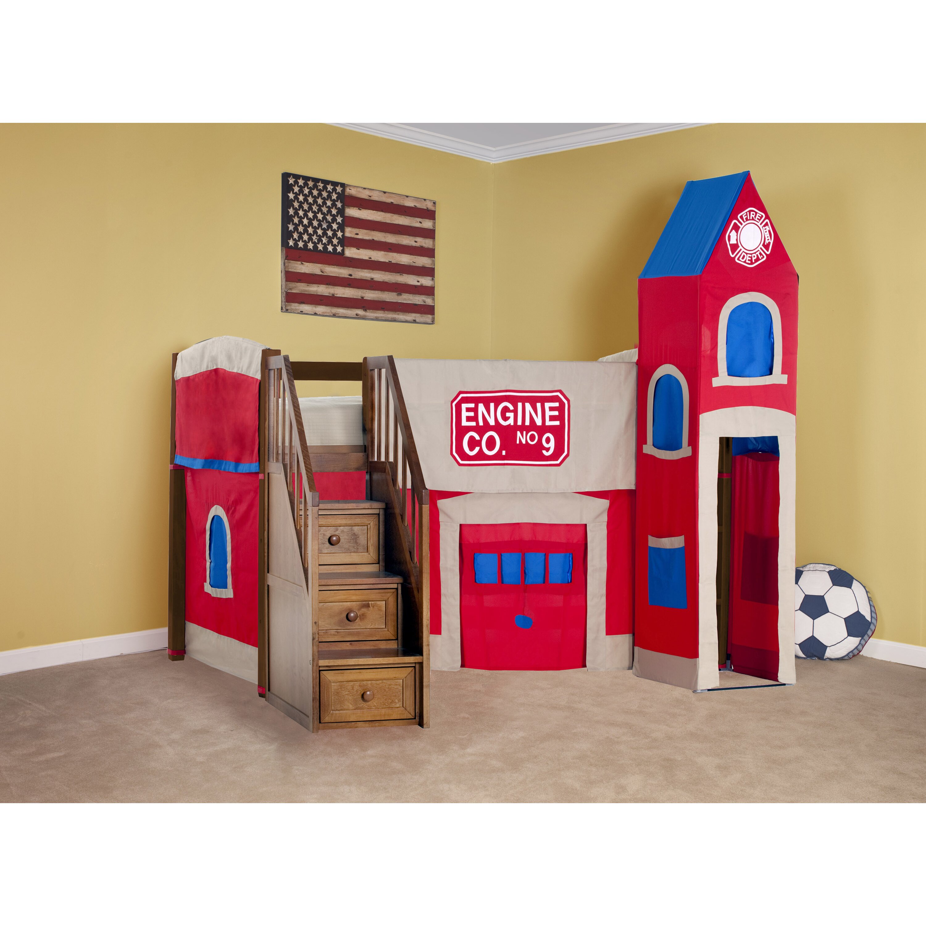 NE Kids School House Firehouse Loft with Stairs | Wayfair