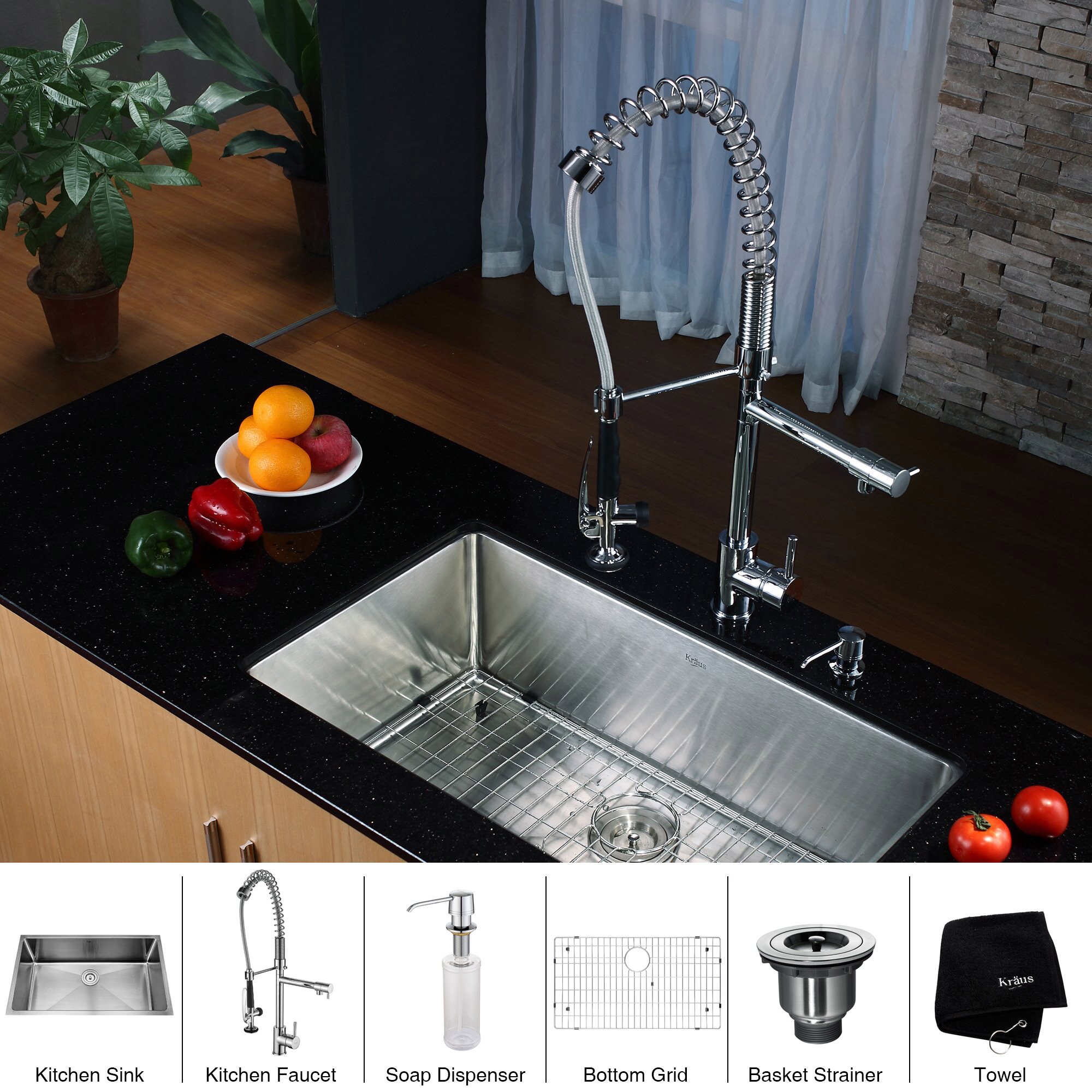 Kraus 32" x 19" Undermount Kitchen Sink with Faucet and ...