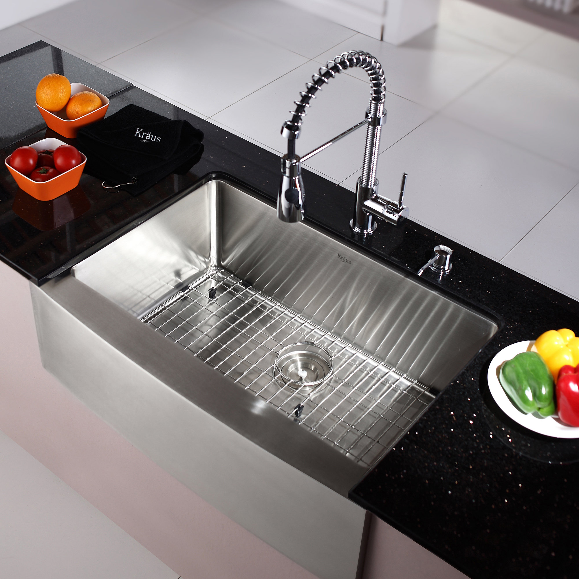 Kraus Kraus 30 Farmhouse Stainless Steel 29.75 X 20 Kitchen Sink With Faucet And Soap Dispenser 