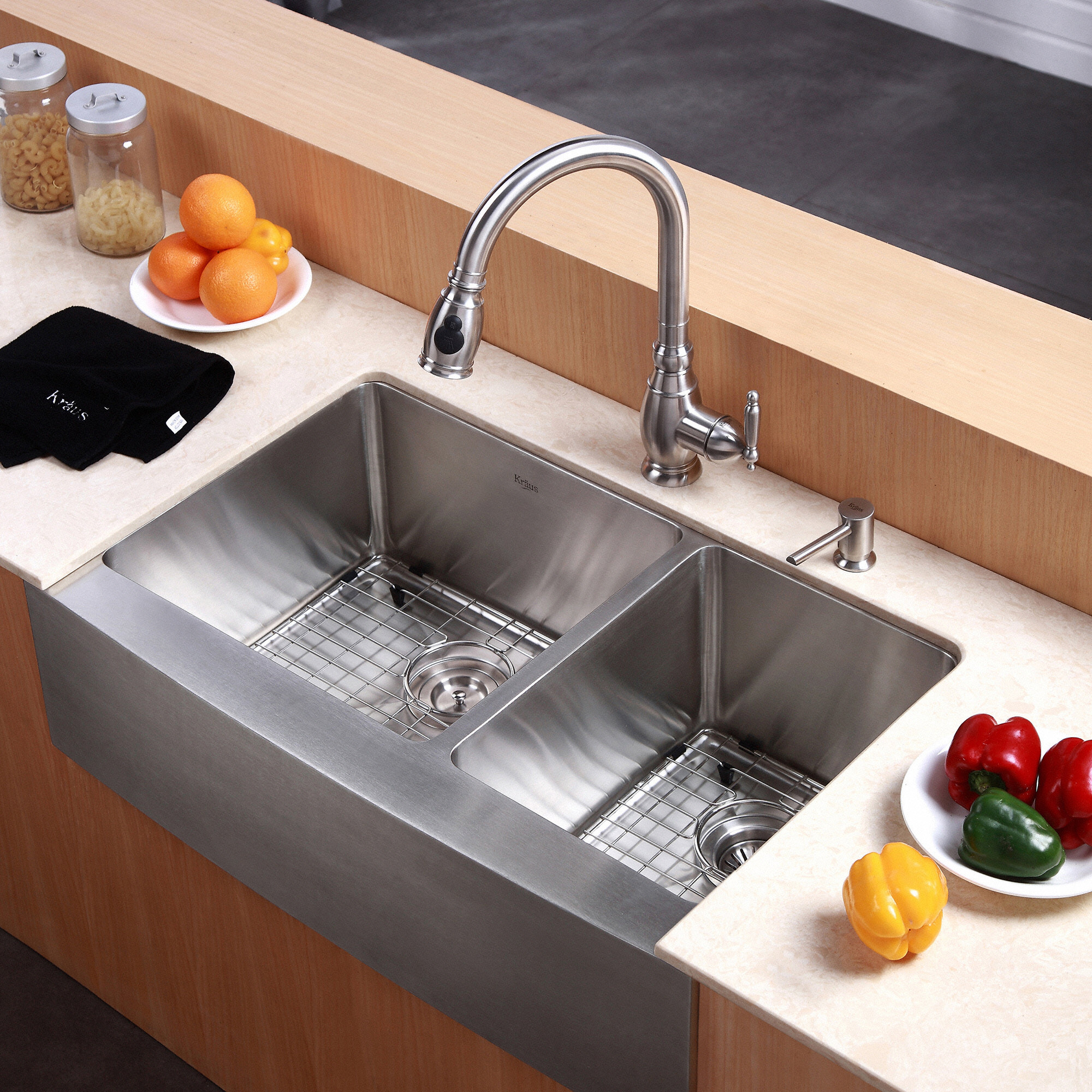 Kraus Farmhouse 33" 60/40 Double Bowl Kitchen Sink & Reviews | Wayfair