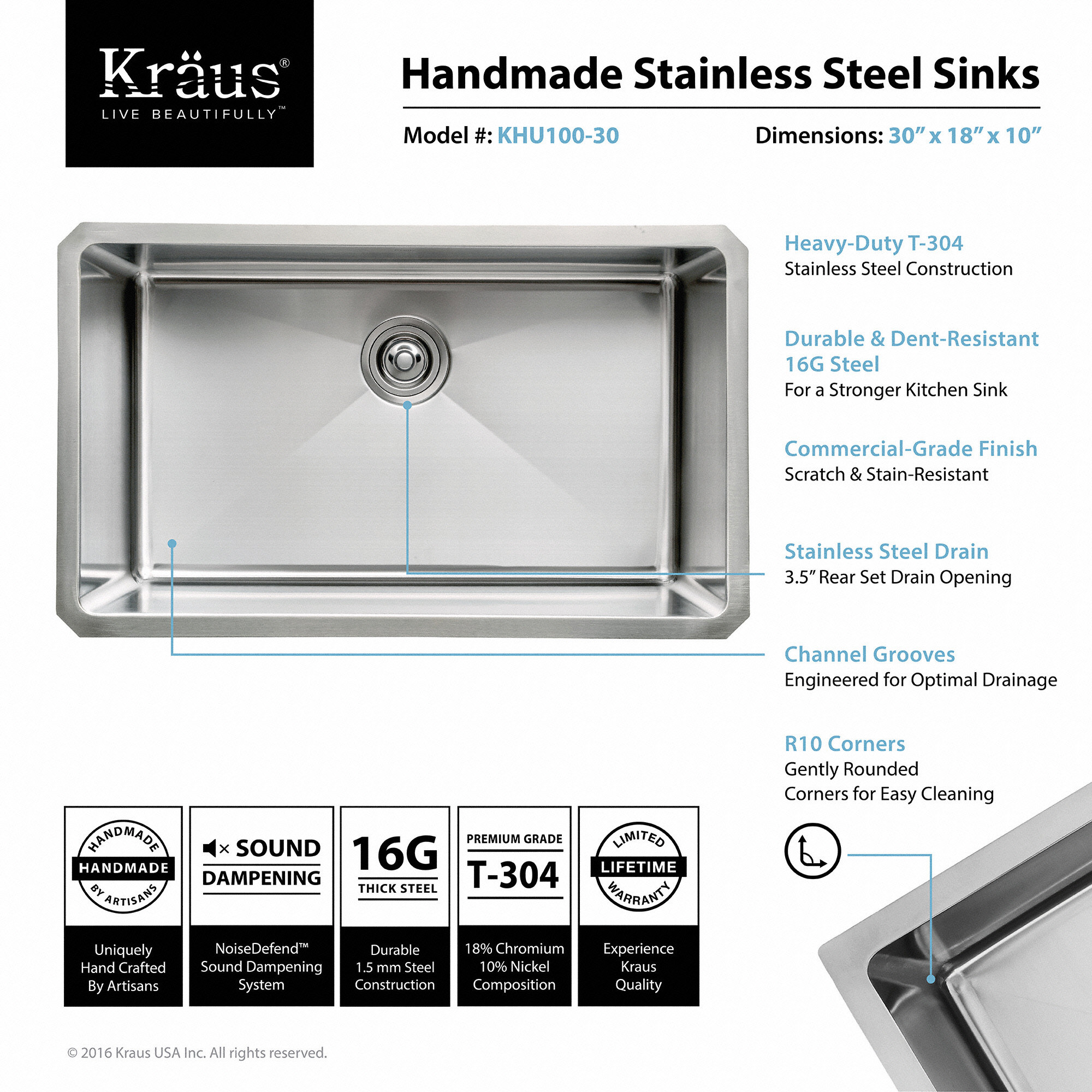 Kraus 30" x 18" Undermount Kitchen Sink & Reviews Wayfair