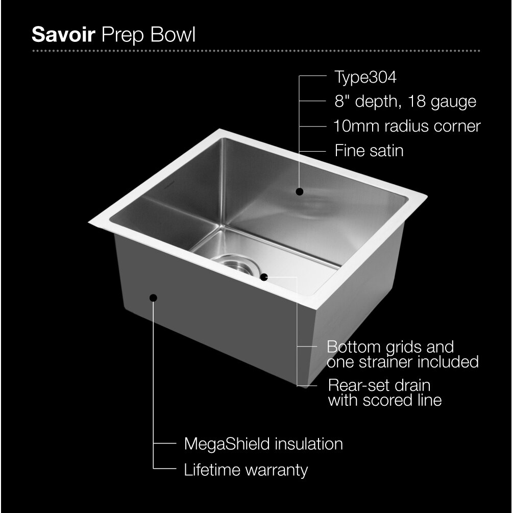 Houzer Savoir 12" x 14" Undermount Prep Bowl Kitchen Sink &amp; Reviews ...