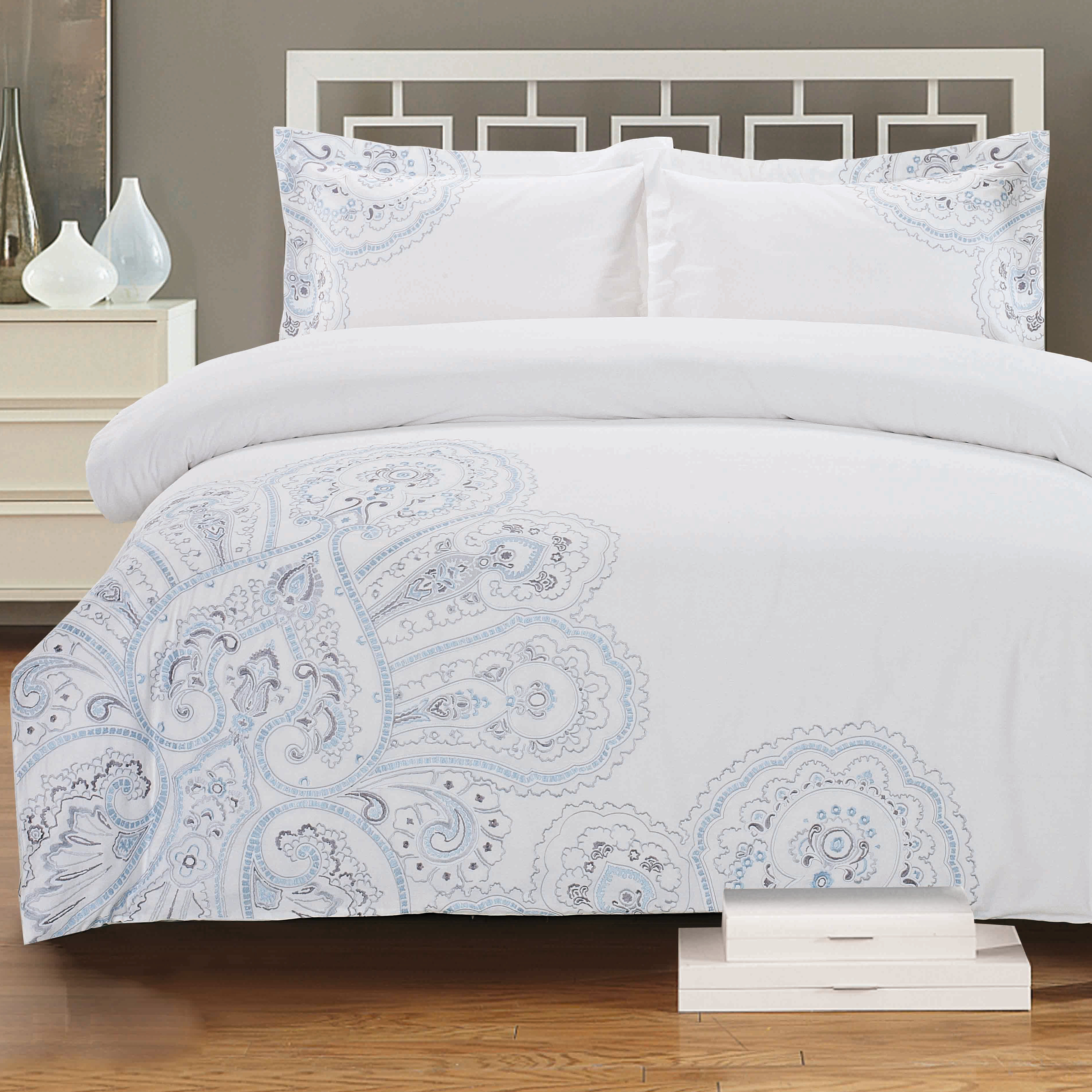 Melange Home Paisley Embroidered 3 Piece Duvet Cover Set & Reviews