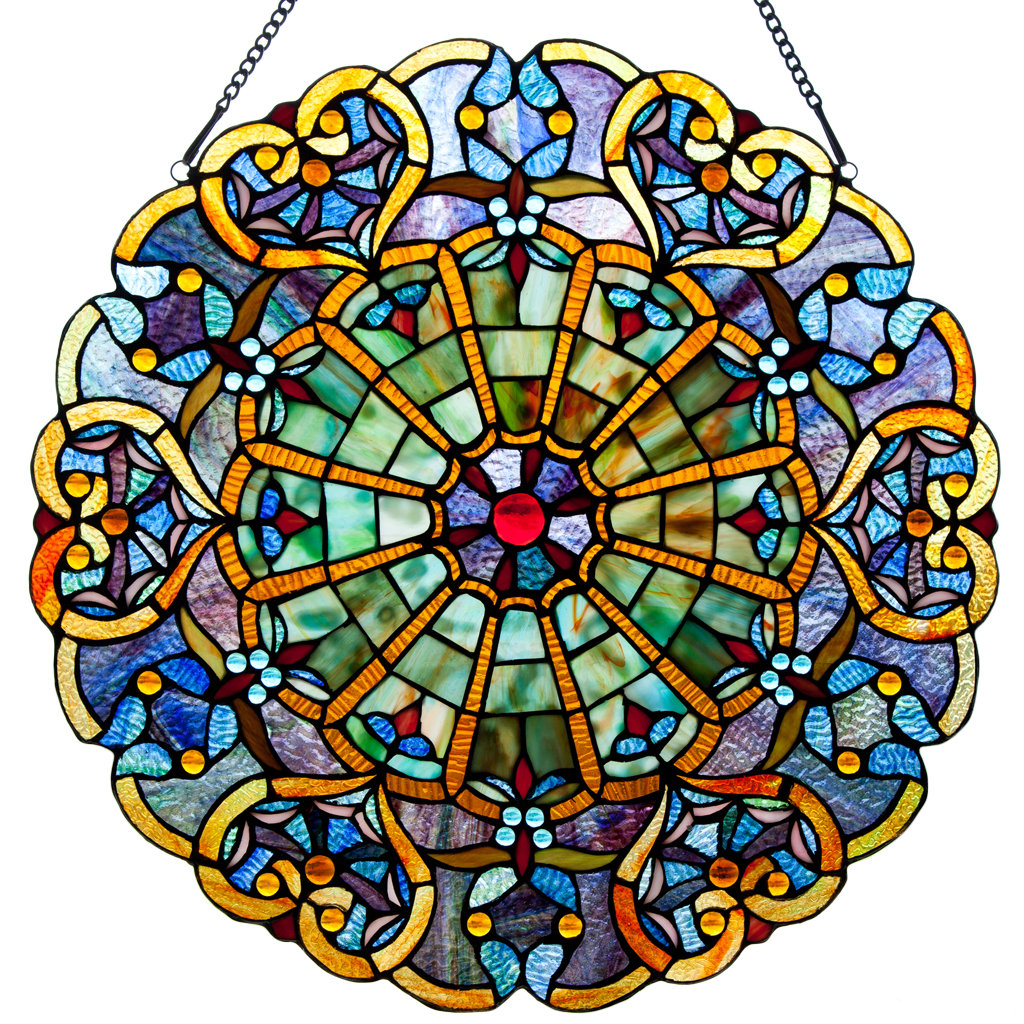 River of Goods bed Heart Tiffany Style Stained Glass Window Panel