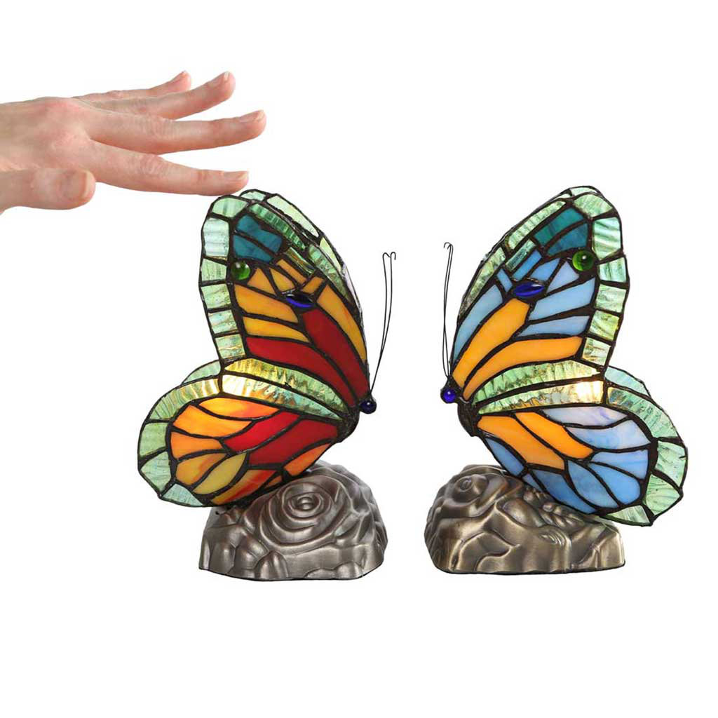 River of Goods Butterfly Tiffany Style Stained Glass Touch 8" Table