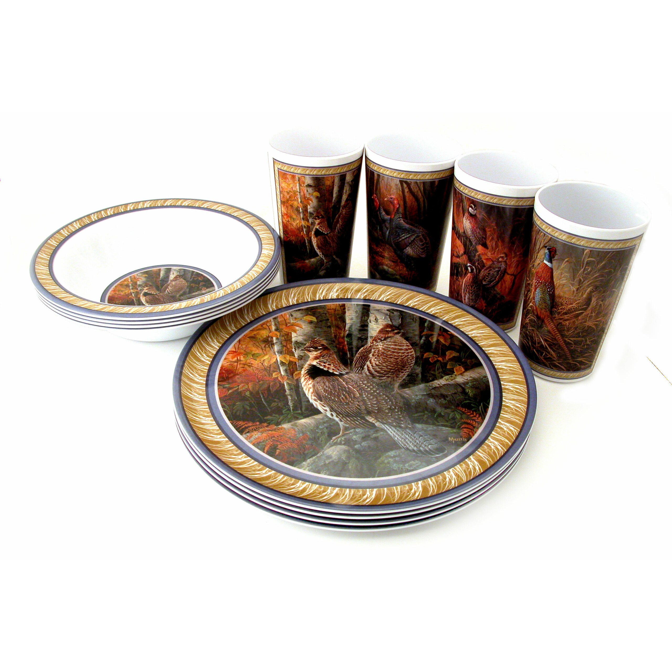 Motorhead Products Melamine 12 Piece Upland Game Bird Dinnerware Set