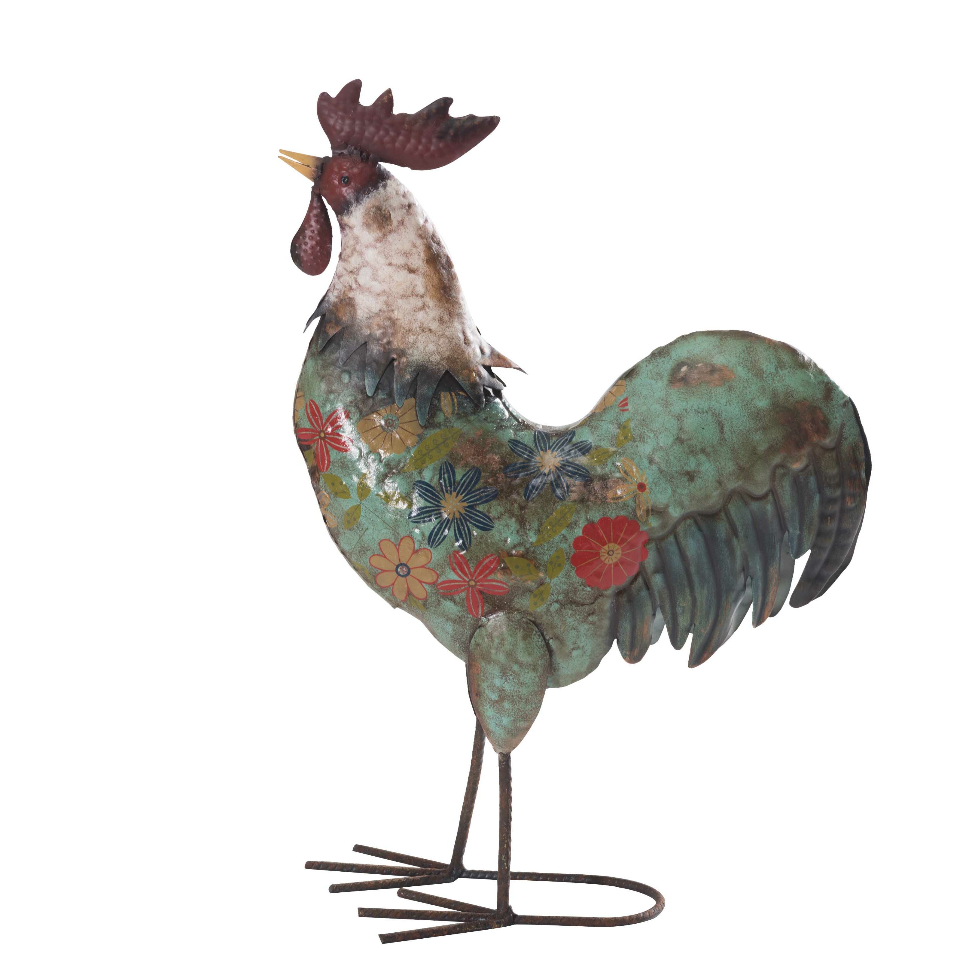 Sunjoy Rooster Hand Painted Metal Yard Statue & Reviews | Wayfair