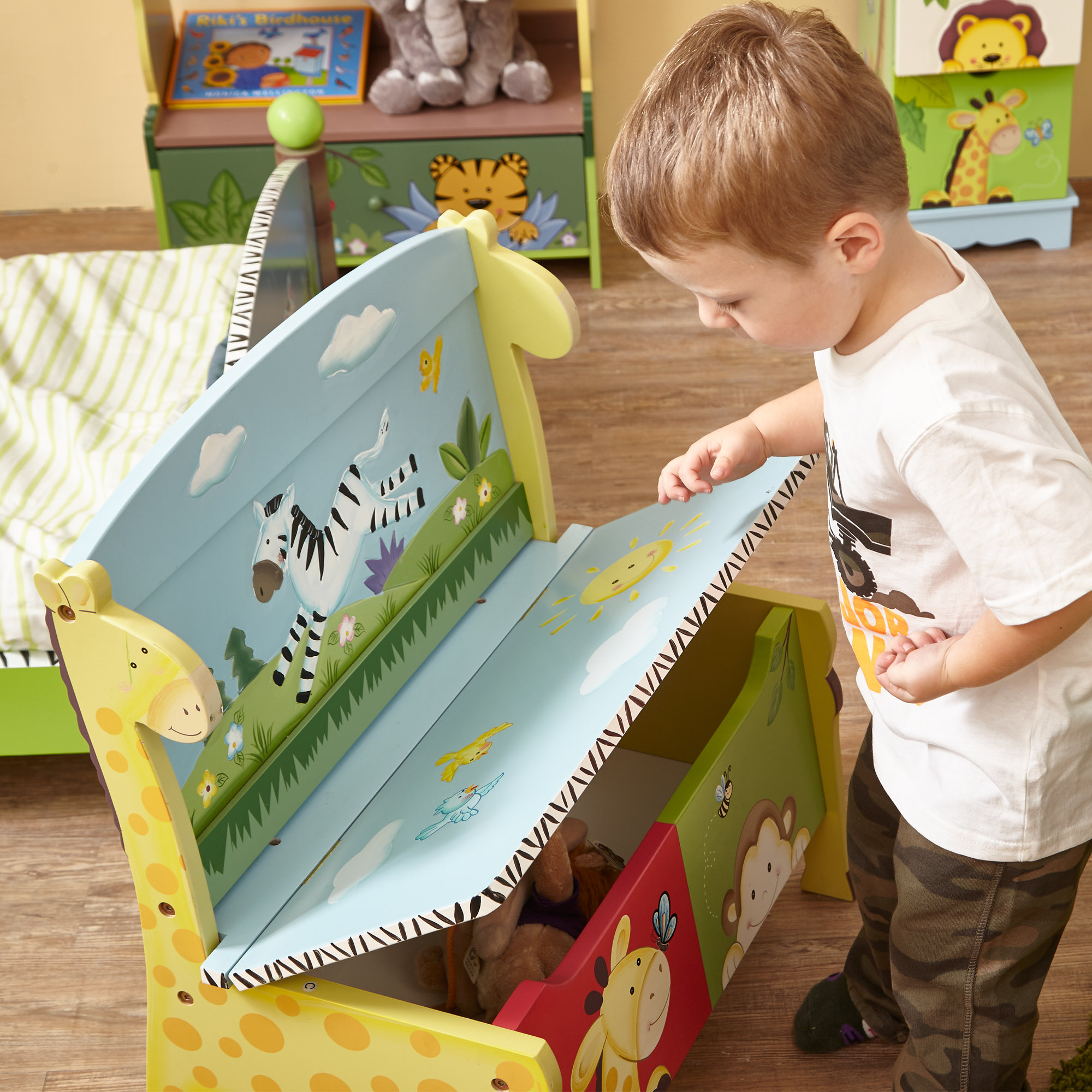 Fantasy Fields Sunny Safari Kids Bench with Storage Compartment