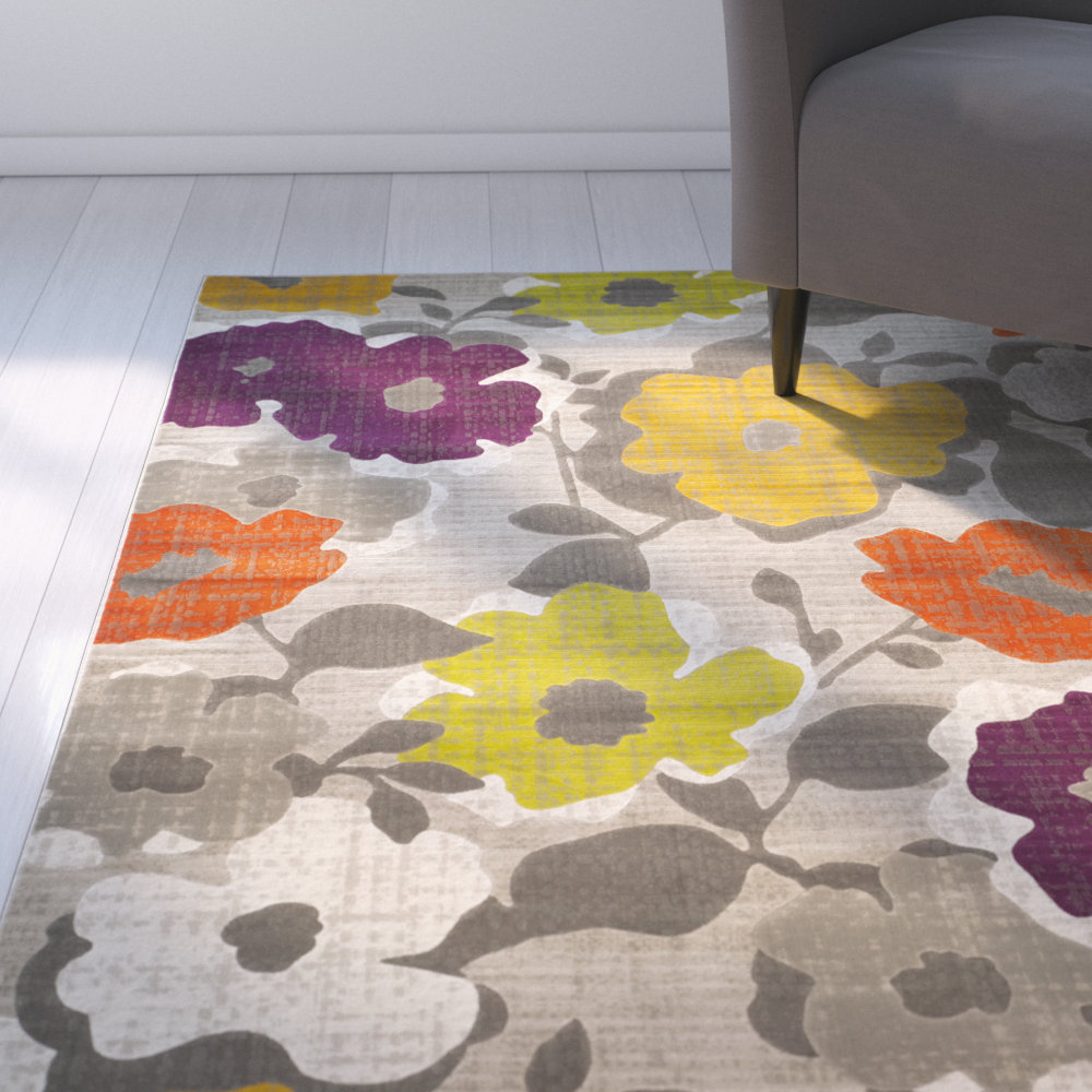 Zipcode™ Design Grey / Yellow Floral and Plant Rug & Reviews