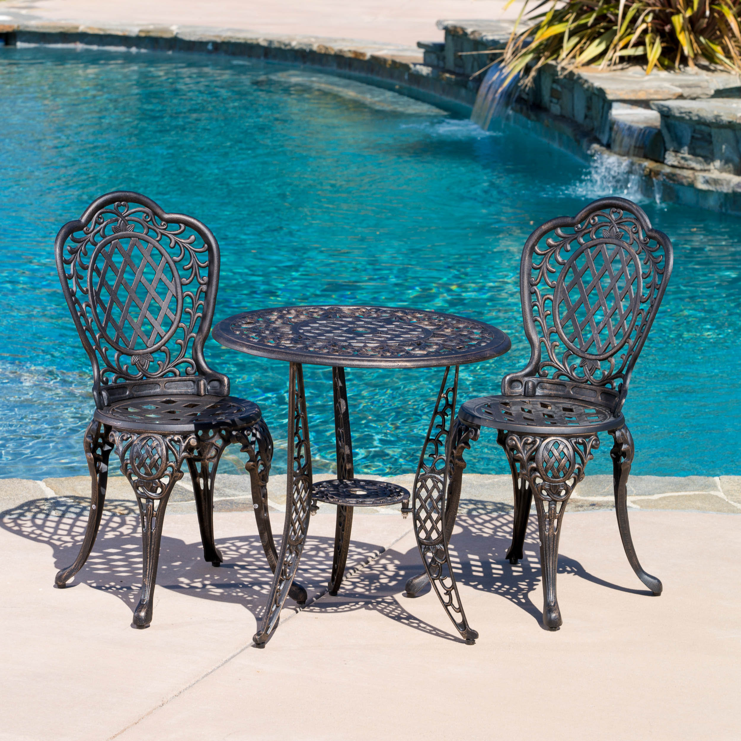 Home Loft Concepts Domingo 3 Piece Bronze Cast Aluminum Outdoor Bistro