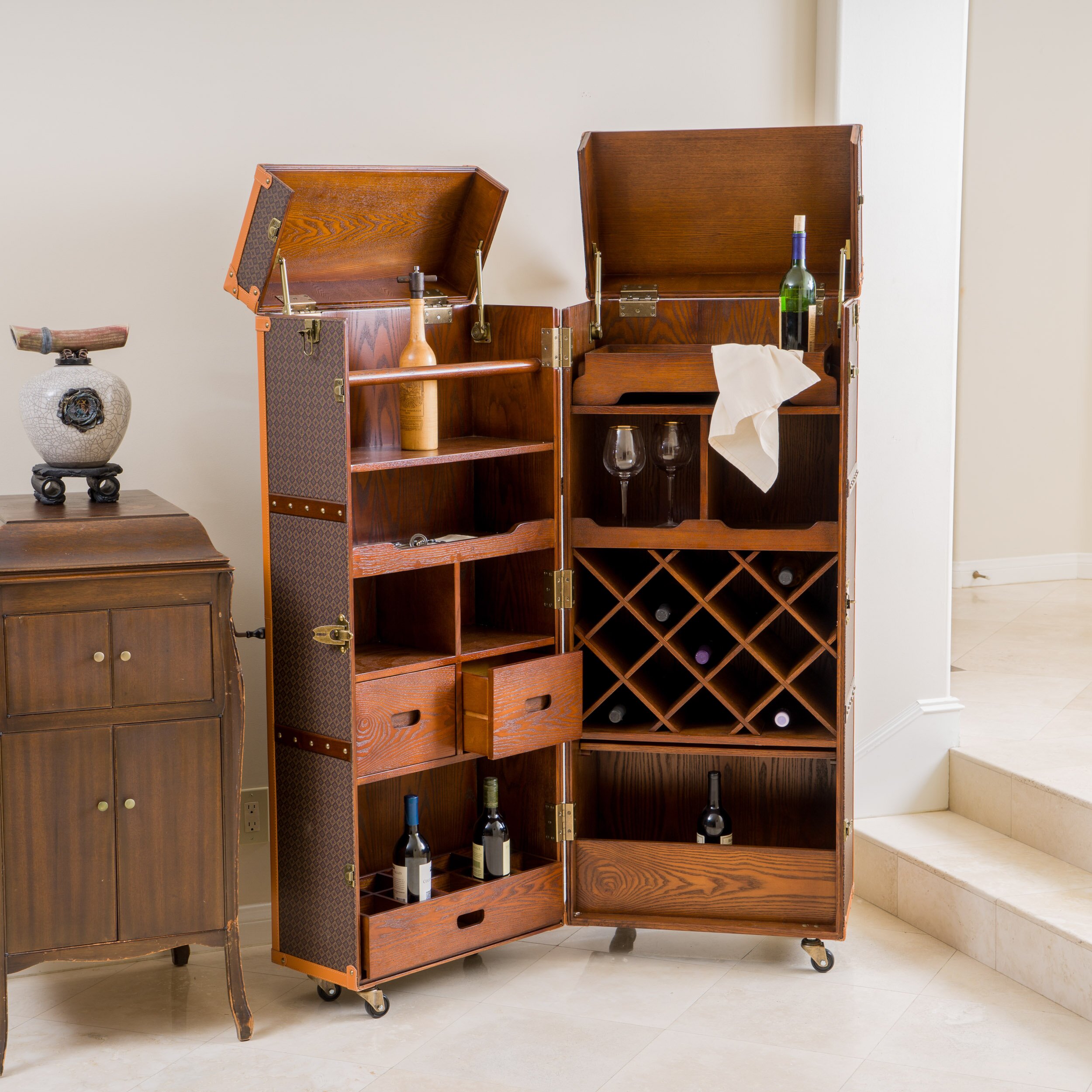 Home Loft Concepts Brisco Rolling Bar Cabinet with Wine ...