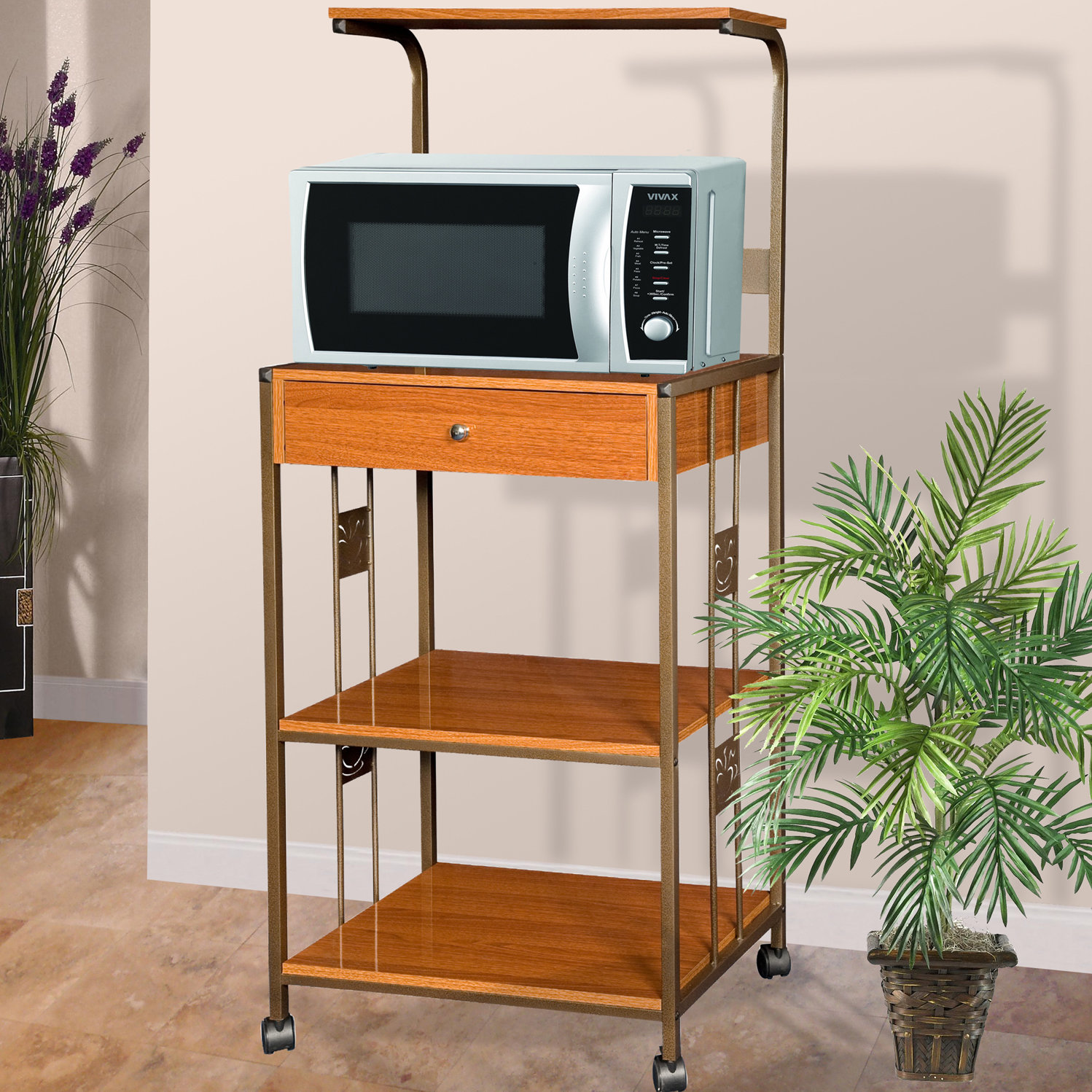 Hazelwood Home Microwave Cart with Wood Top I & Reviews Wayfair