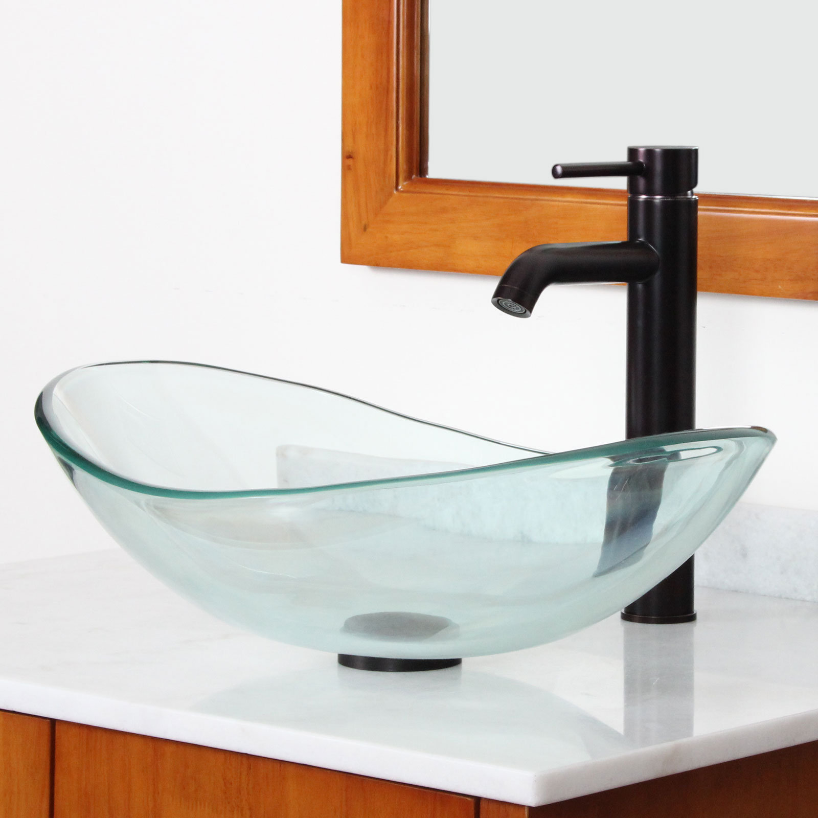 Elite Tempered Glass Boat Shaped Bowl Vessel Bathroom Sink & Reviews