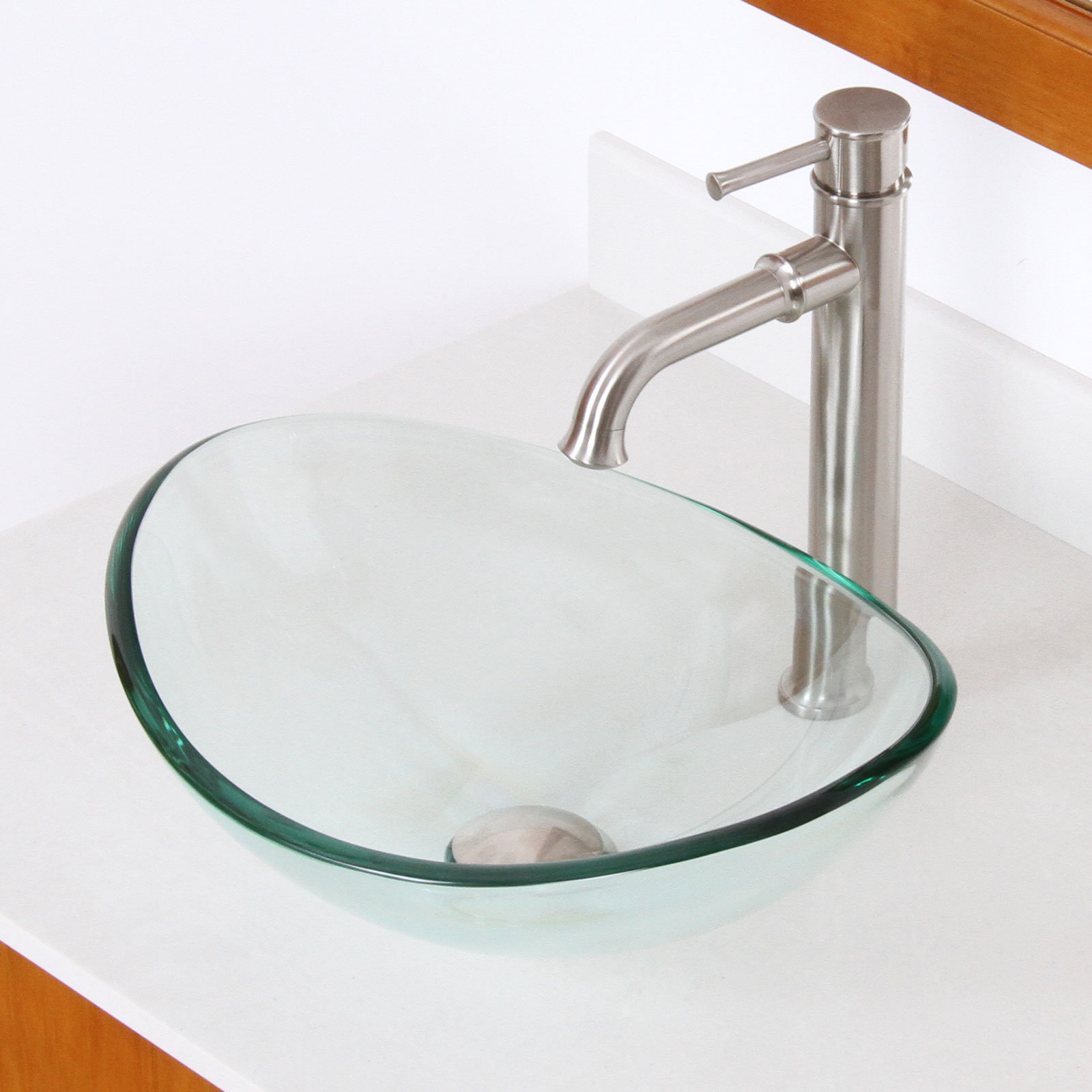 Elite Mini Tempered Glass Boat Shaped Oval Bowl Bottom Vessel Bathroom