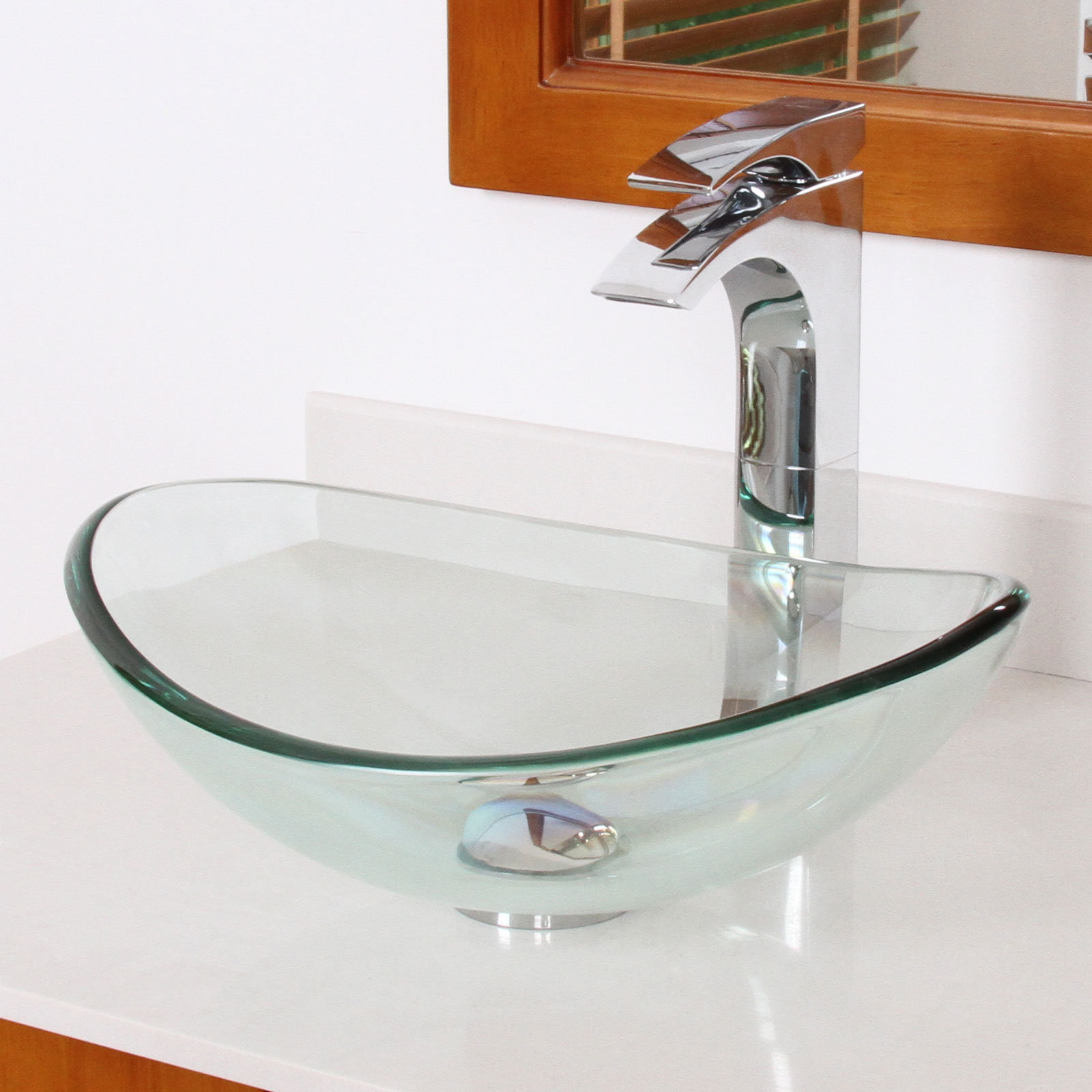 Elite Mini Tempered Glass Boat Shaped Oval Bowl Bottom Vessel Bathroom