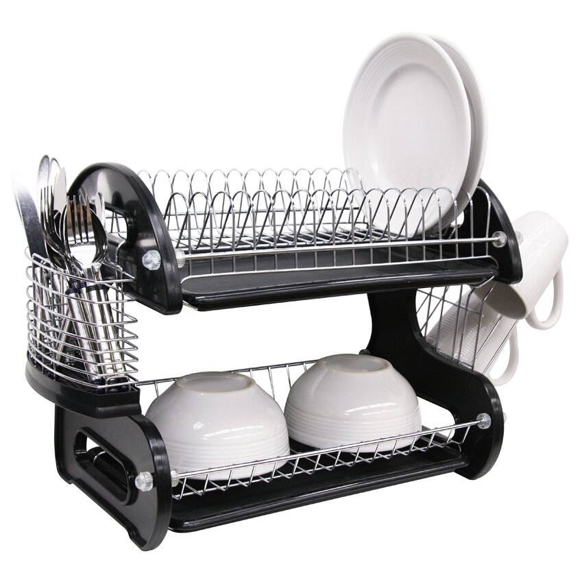 Home Basics 2 Tier Plastic Dish Drainer Reviews Wayfair   Home Basics 2 Tier Plastic Dish Drainer DD1024 