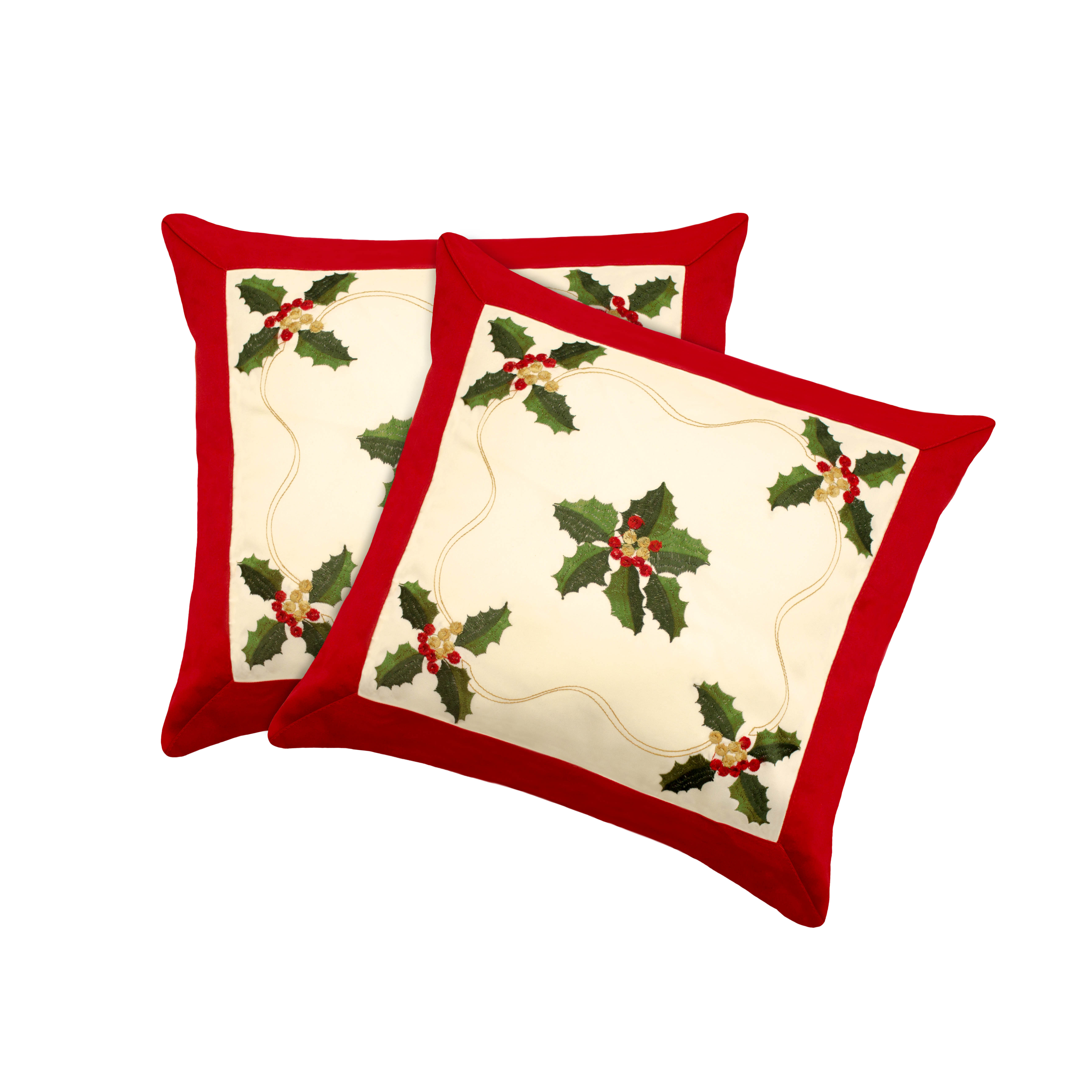 Window Elements Holiday Holly Embroidered Throw Pillow Cover & Reviews Wayfair
