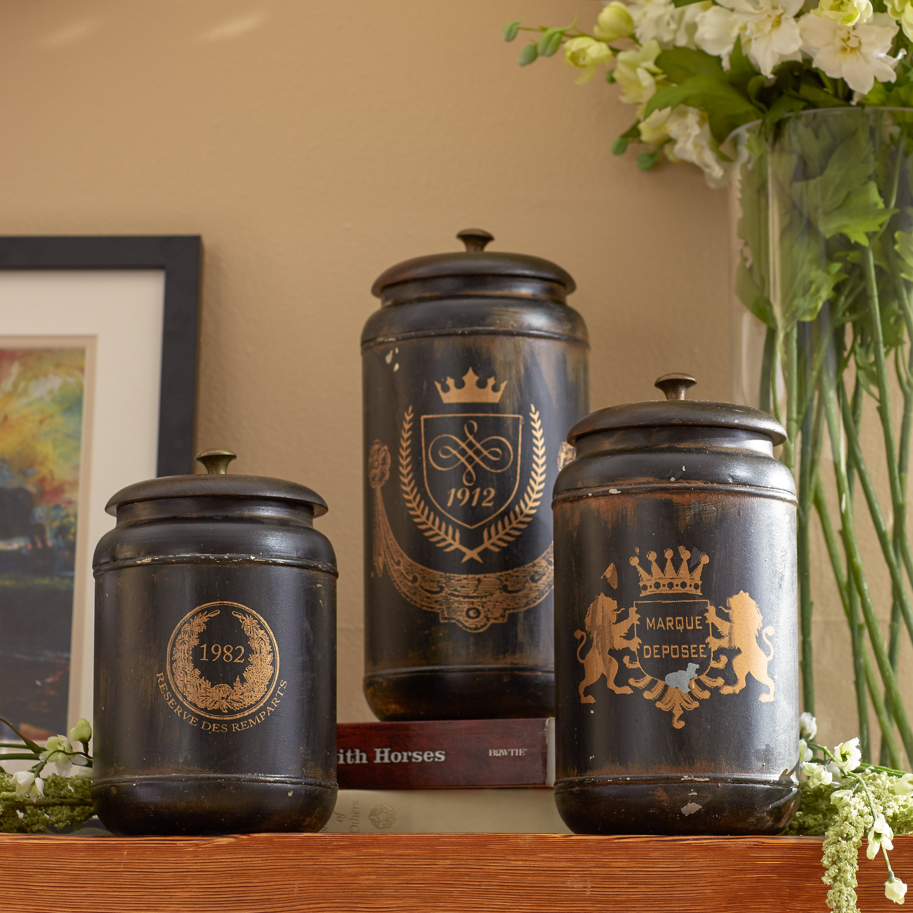 Three Posts Crest 3 Piece Decorative Metal Canister Set & Reviews Wayfair