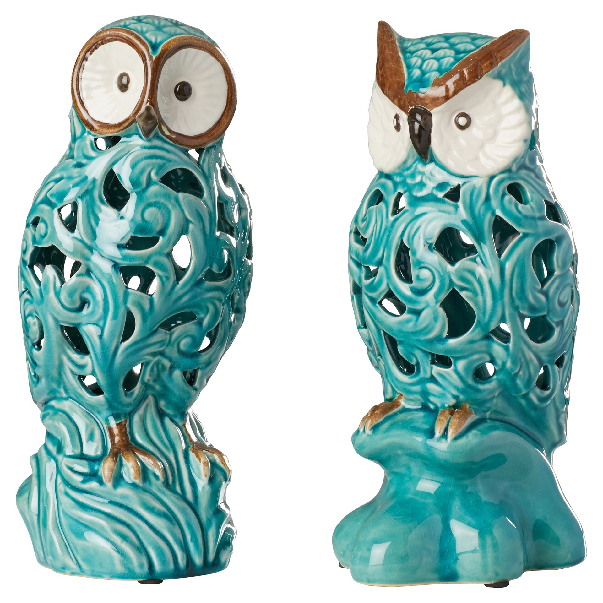 blue and white owl figurine