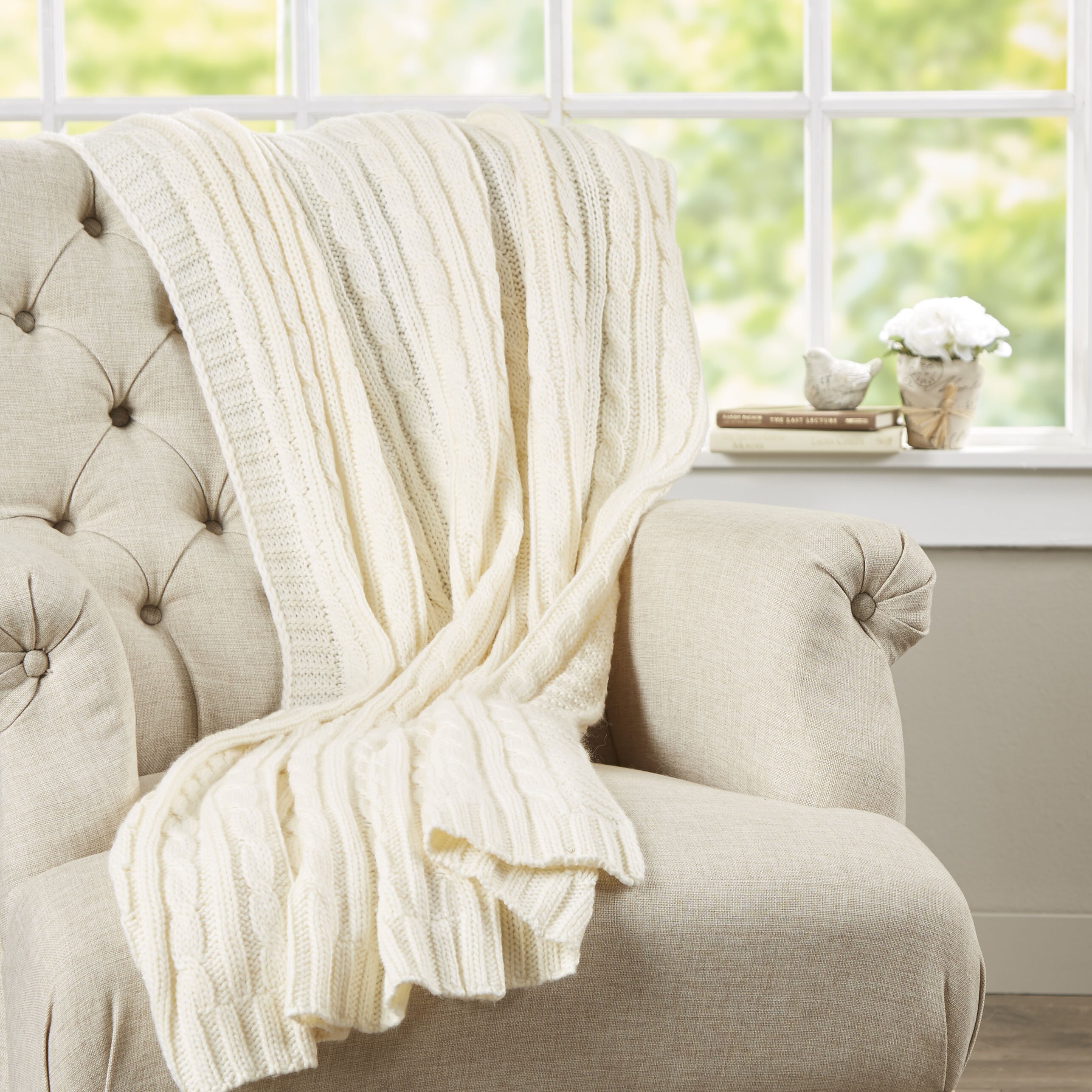 Three Posts Deluxe Cable Knit Throw Blanket & Reviews Wayfair