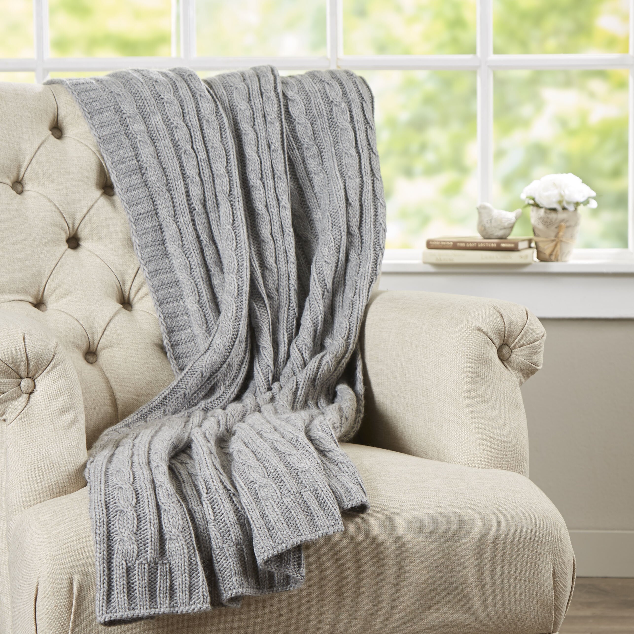 Three Posts Deluxe Cable Knit Throw Blanket & Reviews Wayfair