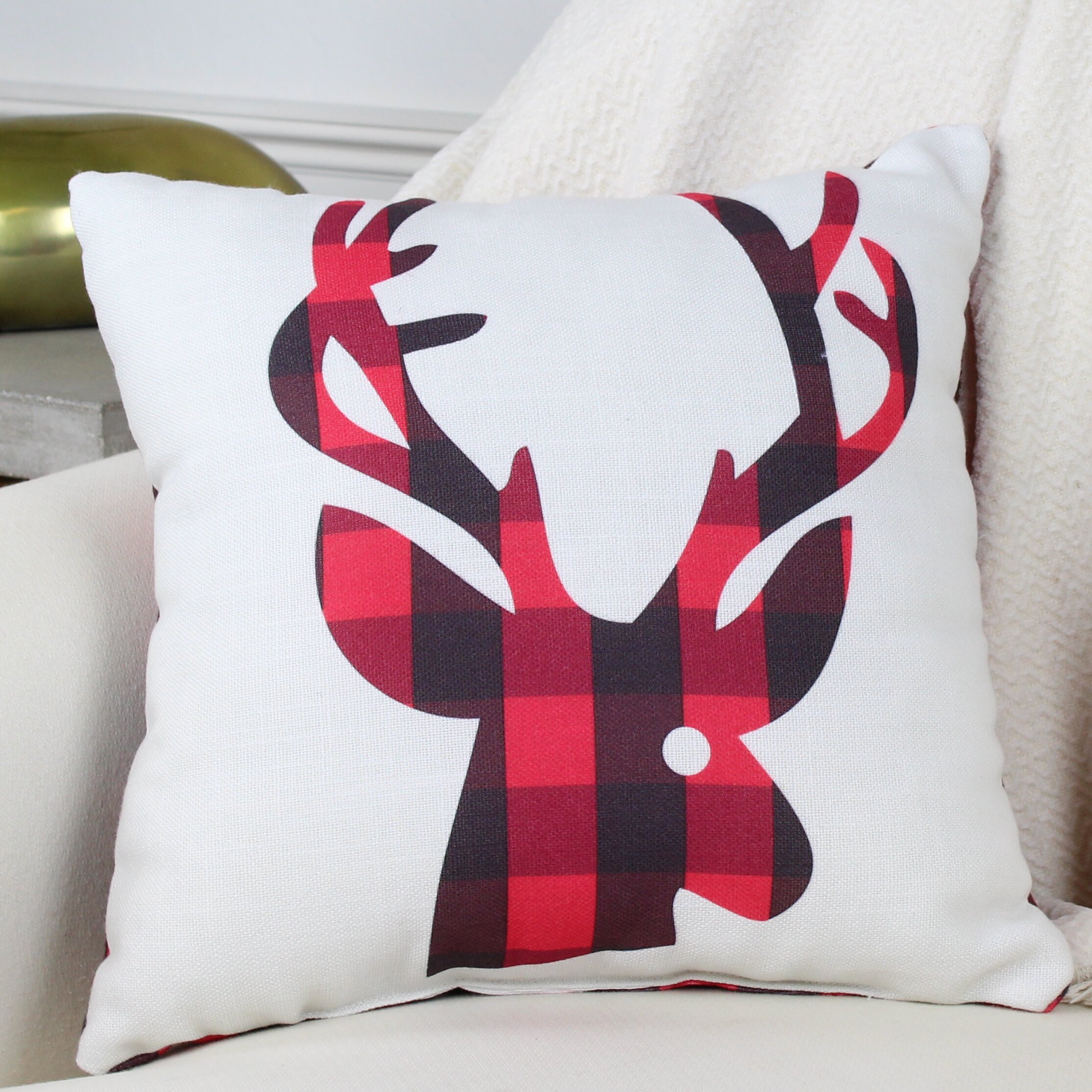 Three Posts Holiday Plaid Reindeer Throw Pillow & Reviews | Wayfair