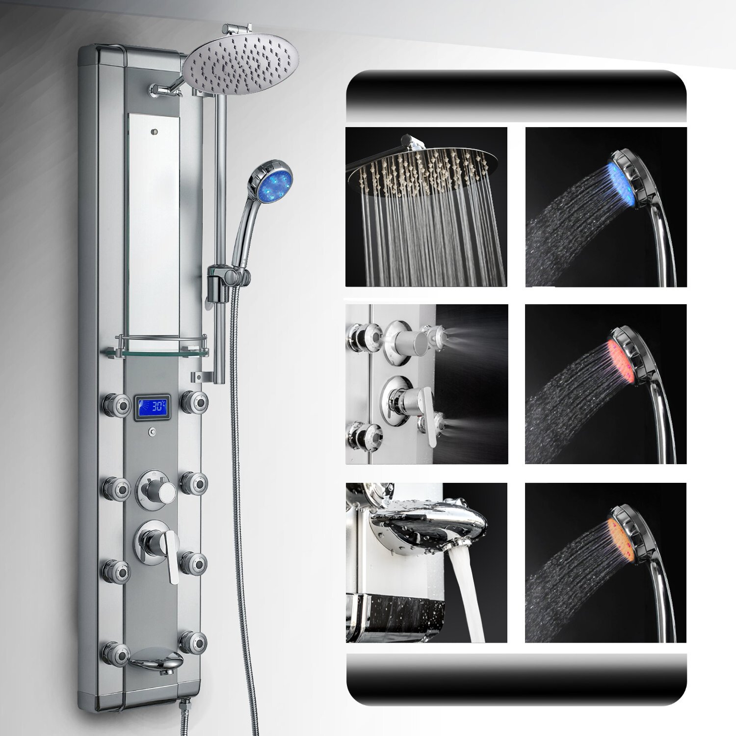 AKDY LED Tower Rainfall Shower Panel System & Reviews Wayfair