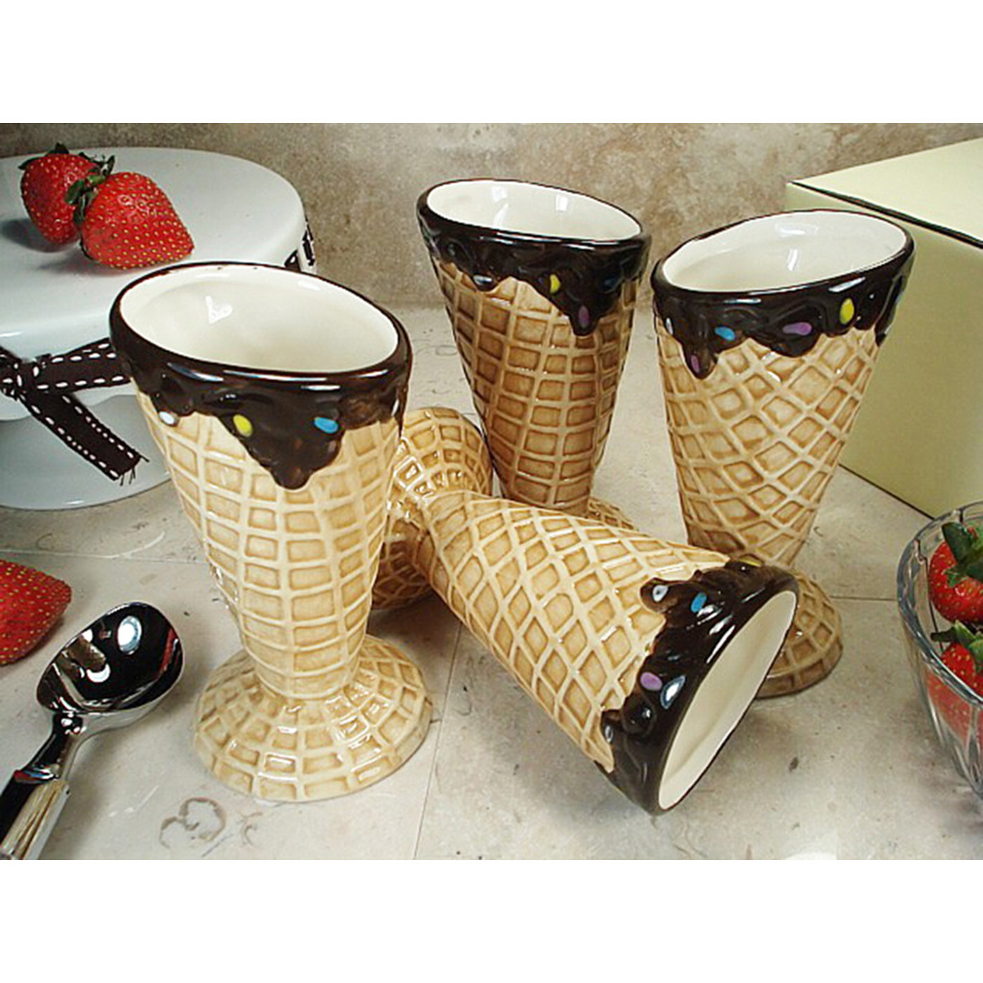 D'lusso Designs 4 Piece Design Ceramic Ice Cream Bowl Set & Reviews