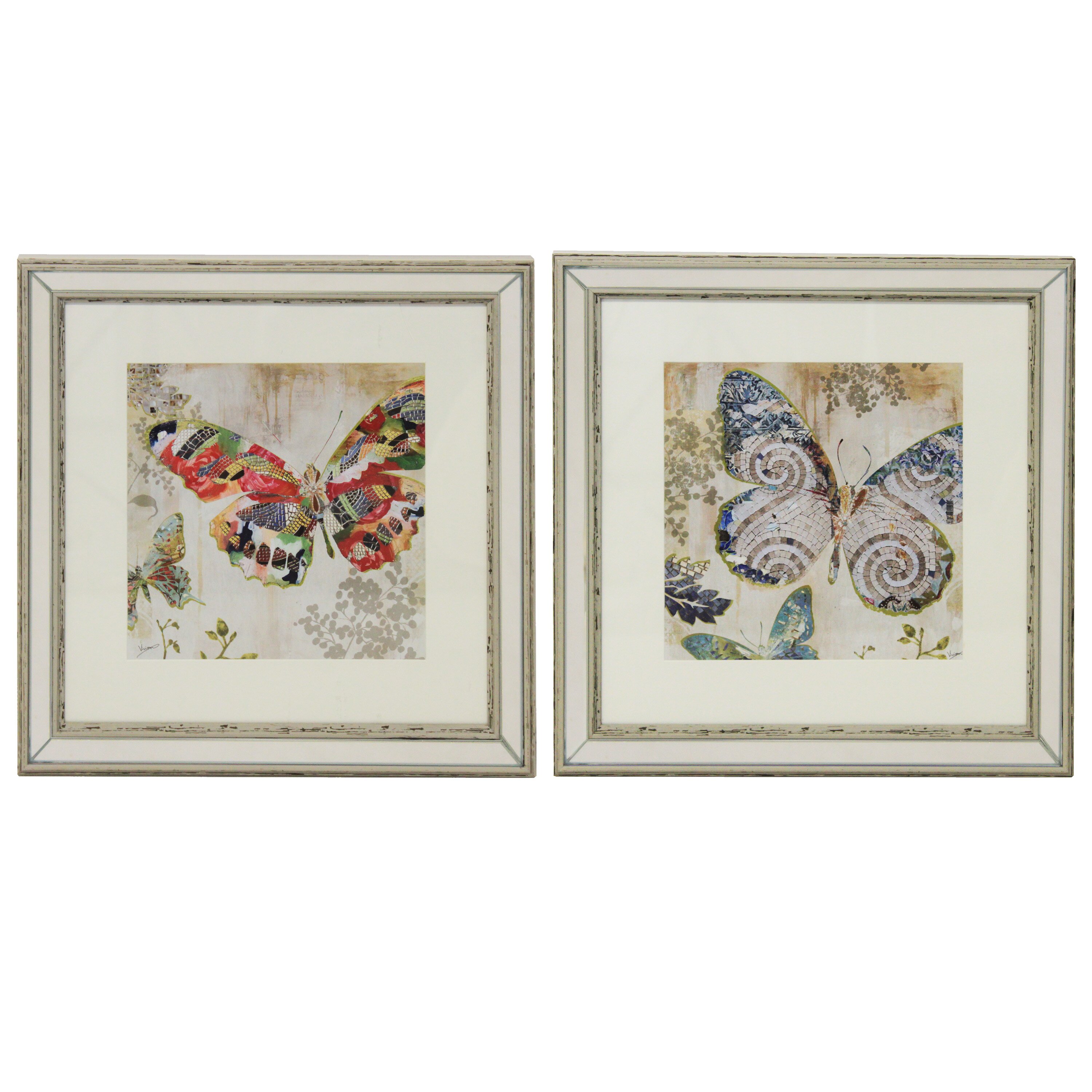 Ec World Imports Urban Designs Butterfly 2 Piece Framed Wall Art Set 