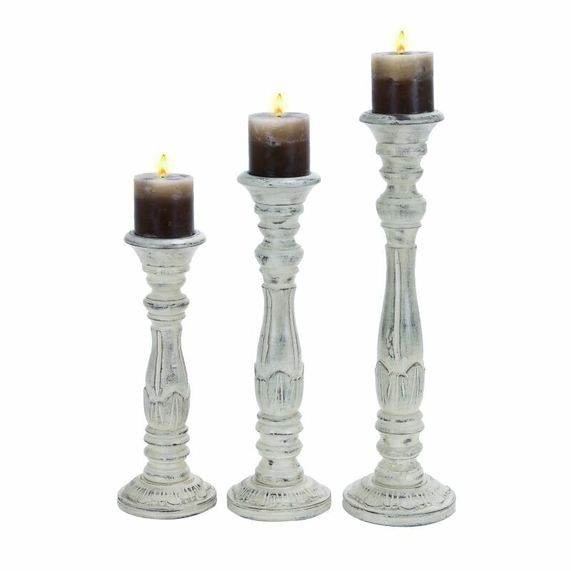 Cole & Grey 3 Piece Wood Candlestick Set | Wayfair