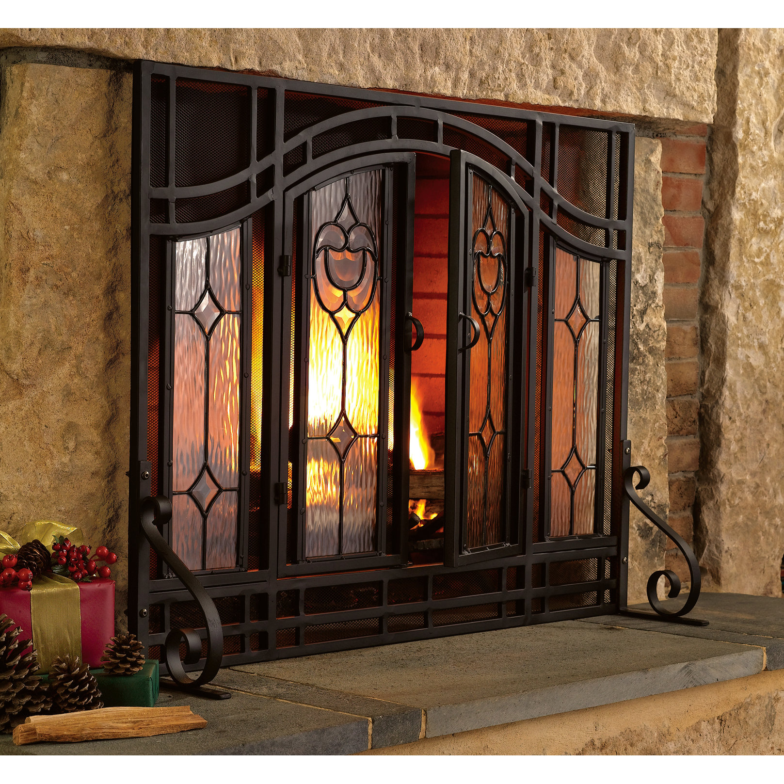 fireplace screen mounted