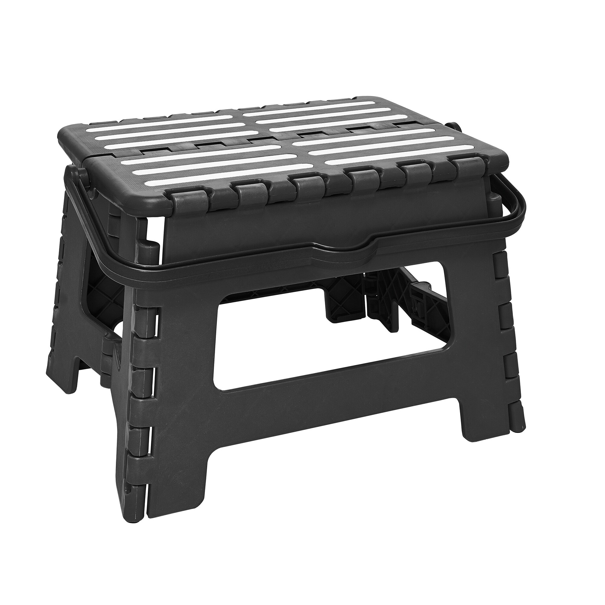 Simplify 1 Step Plastic Folding Step Stool With 200 Lb Load Capacity   9 Folding Step Stool With Handle 23695 