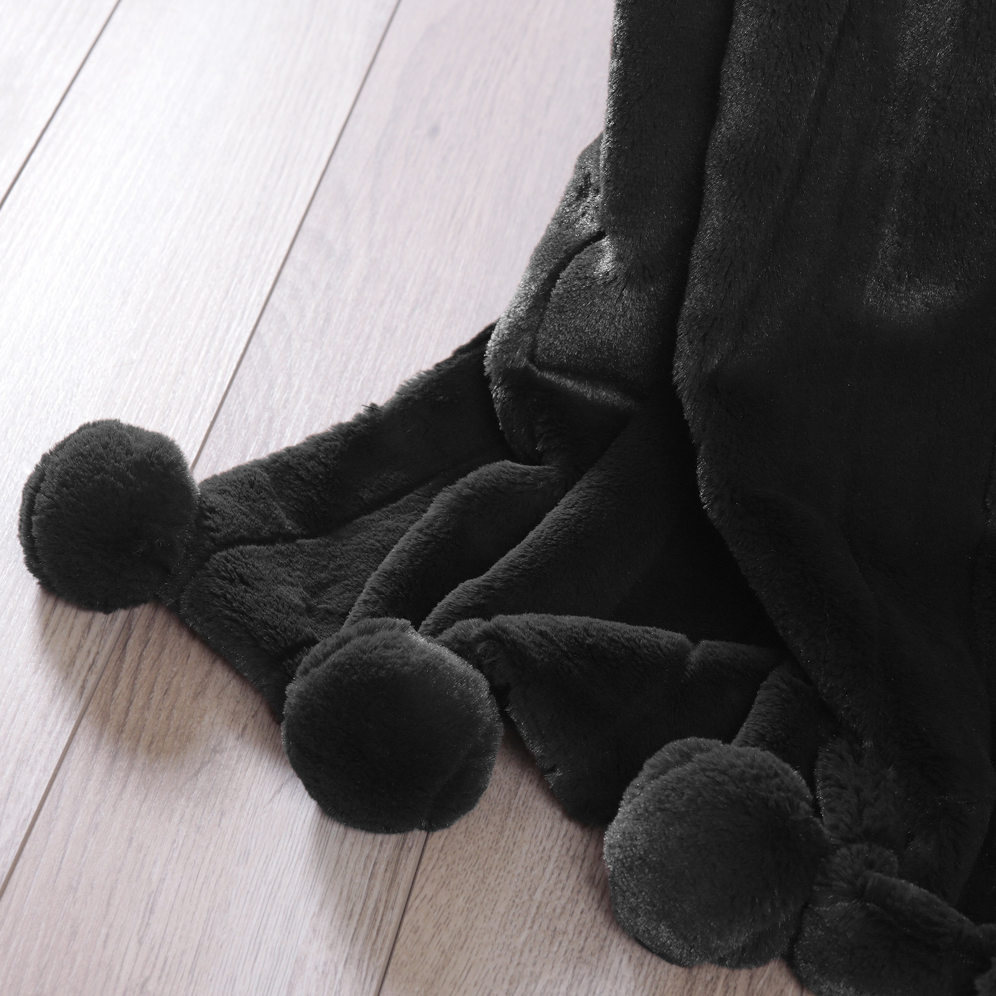 Best Home Fashion, Inc. Luxe Mink Faux Fur Pom Pom Throw Blanket