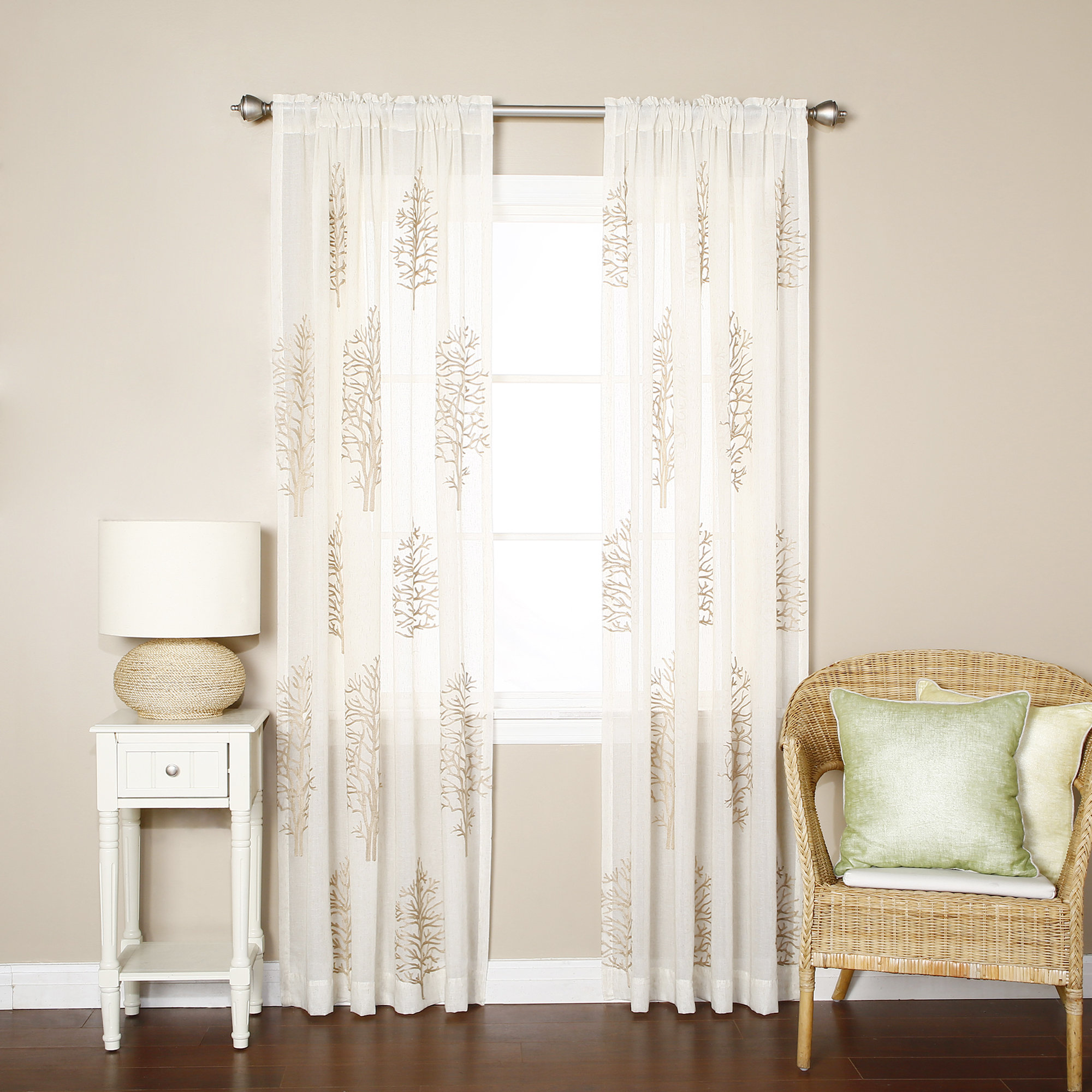 Best Home Fashion, Inc. Tree Embroidered Sheer Rod Pocket Curtain